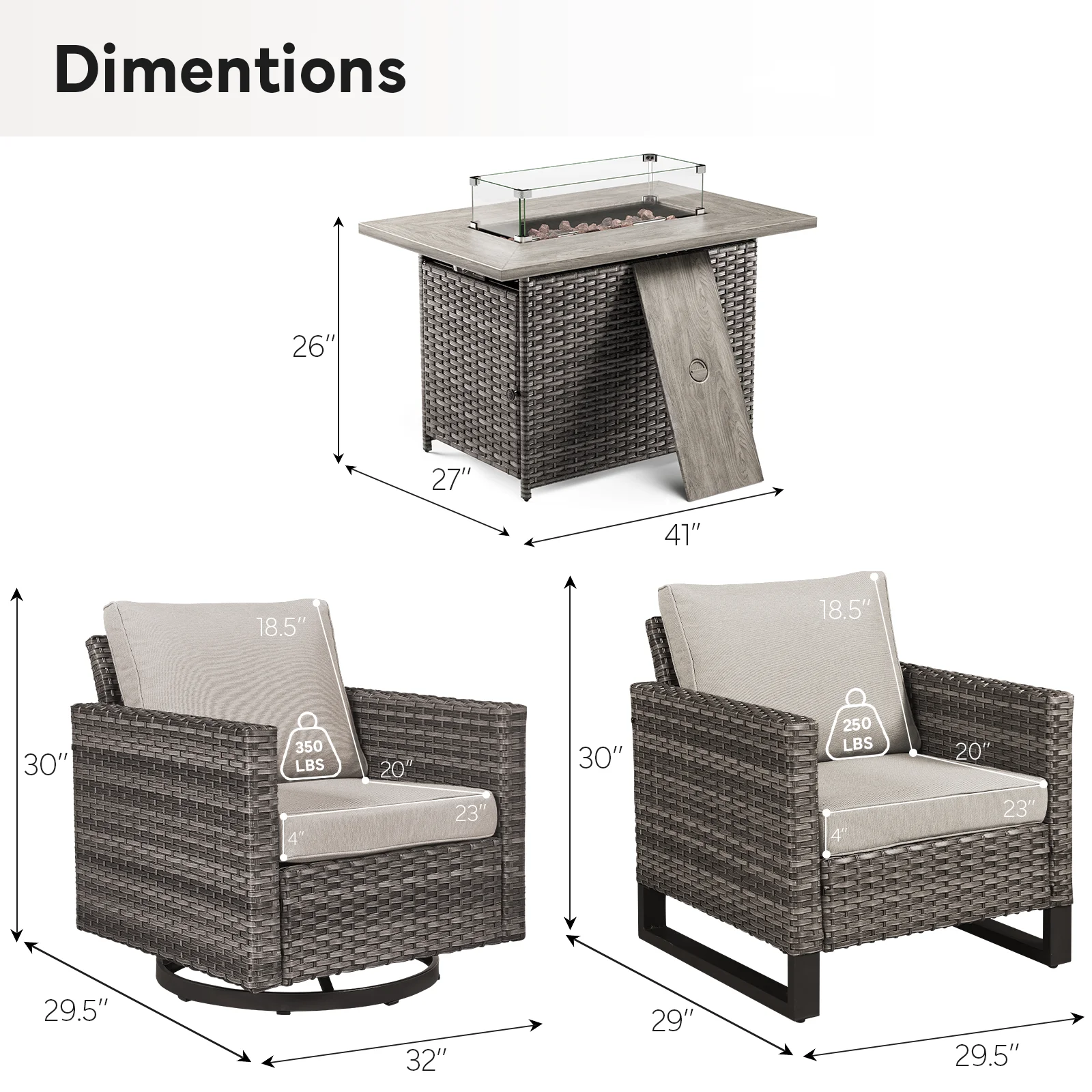 Gymojoy 5 Pieces Outdoor Swivel Rocker Chairs Patio Furniture Set with Gas Fire Pit Table, Wicker Patio Conversation Fire Pit Table Set for Garden, Deck, Porch, Backyard,Beige