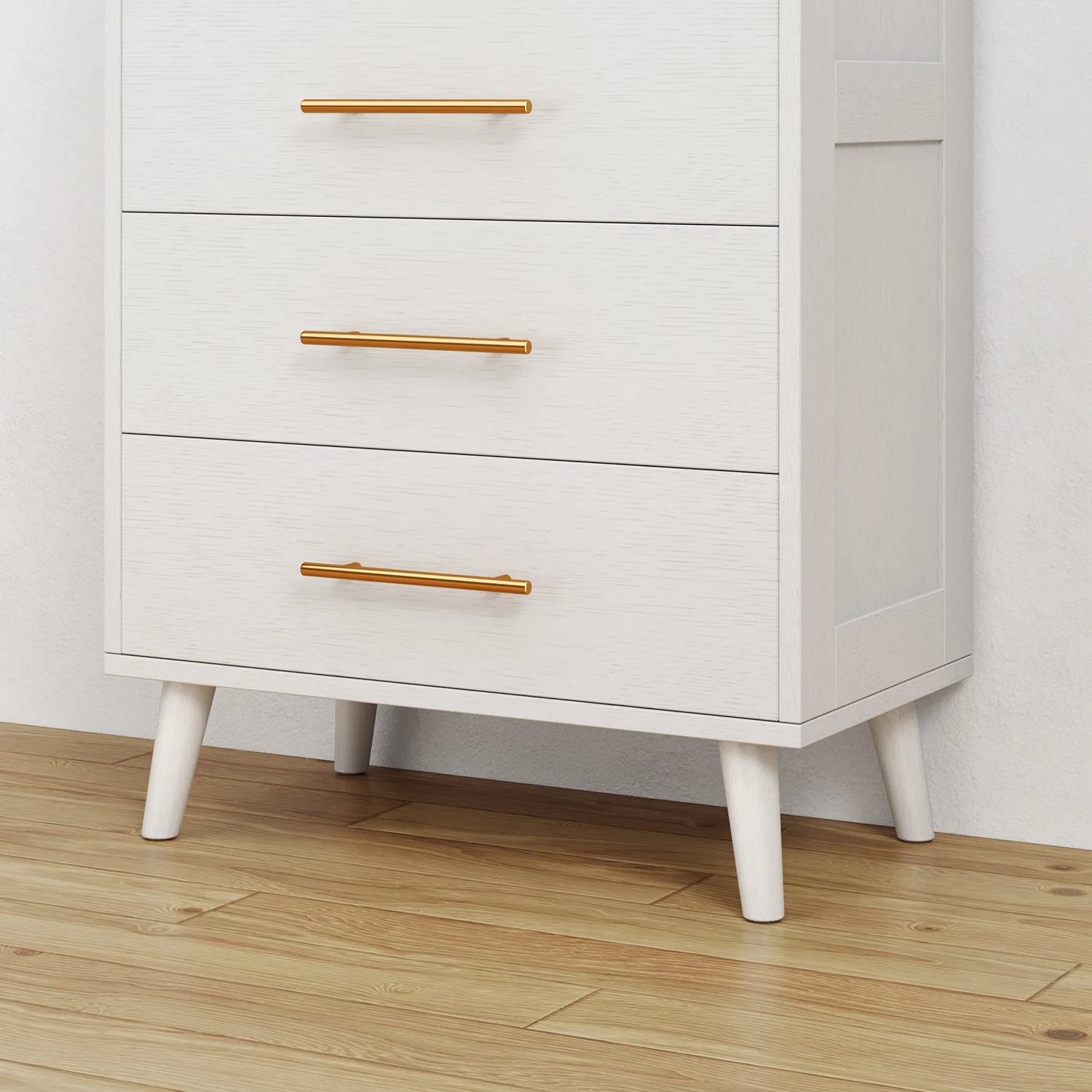 Asofer Tall Dresser, 5-Drawer Wood Storage w/Metal Handles, White