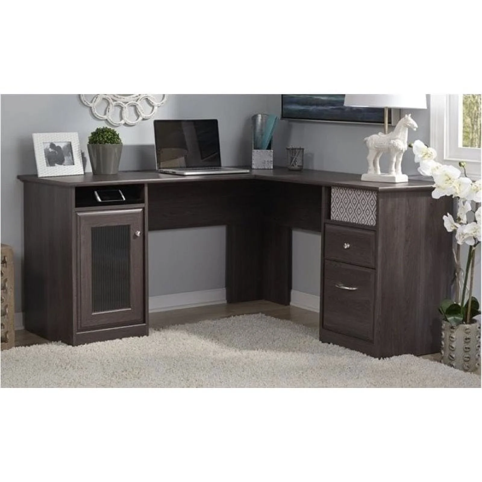 Bowery Hill 60" L-Shaped Corner Desk in Heather Gray