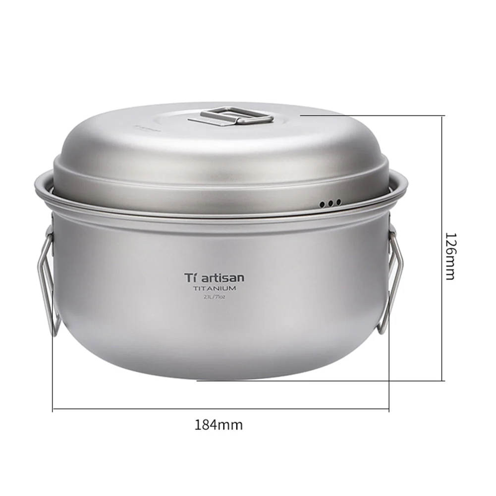Outdoor Titanium Food Steamer Stock Pot Set Camping Soup Pot Pan Cooking Kit