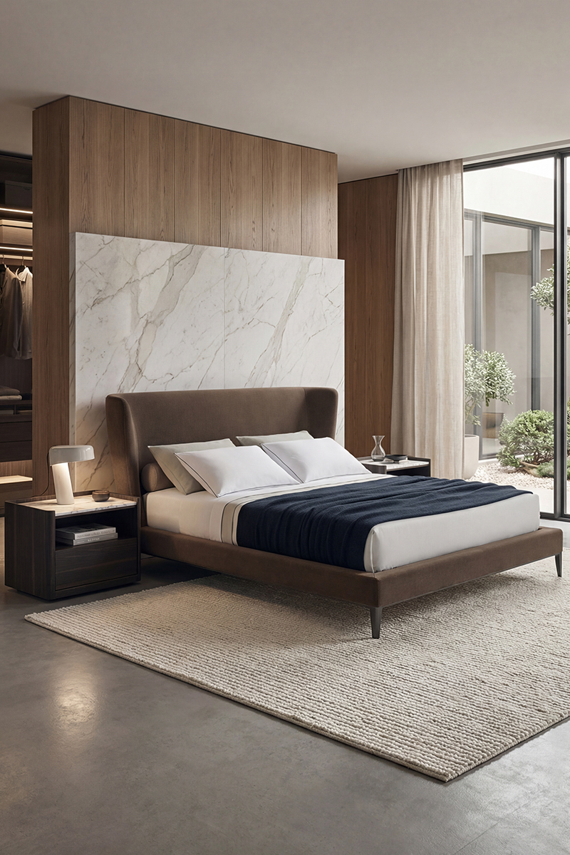 Italian minimalism, curved soft bag fabric bed, modern light luxury, master bedroom double bed, hotel, apartment