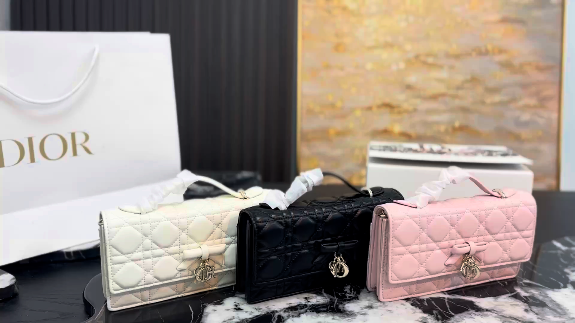Dior Cannage Quilted Bow Top Handle Bag