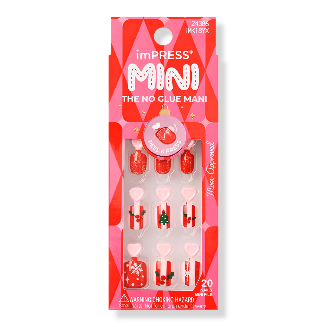 Kiss  Impress Mini Squoval Press On Nails for Kids, Cute Wish