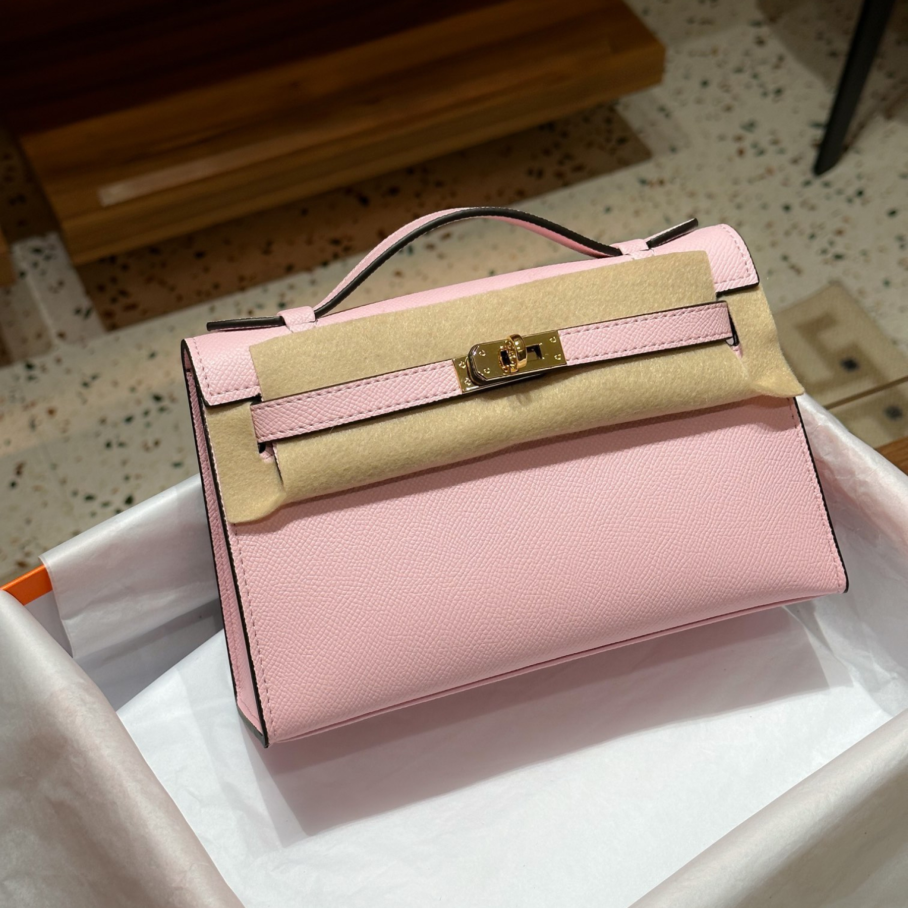 Hermes Kelly Mini 1st Kelly Pochette Generation Epsom Palm Leather-Pink