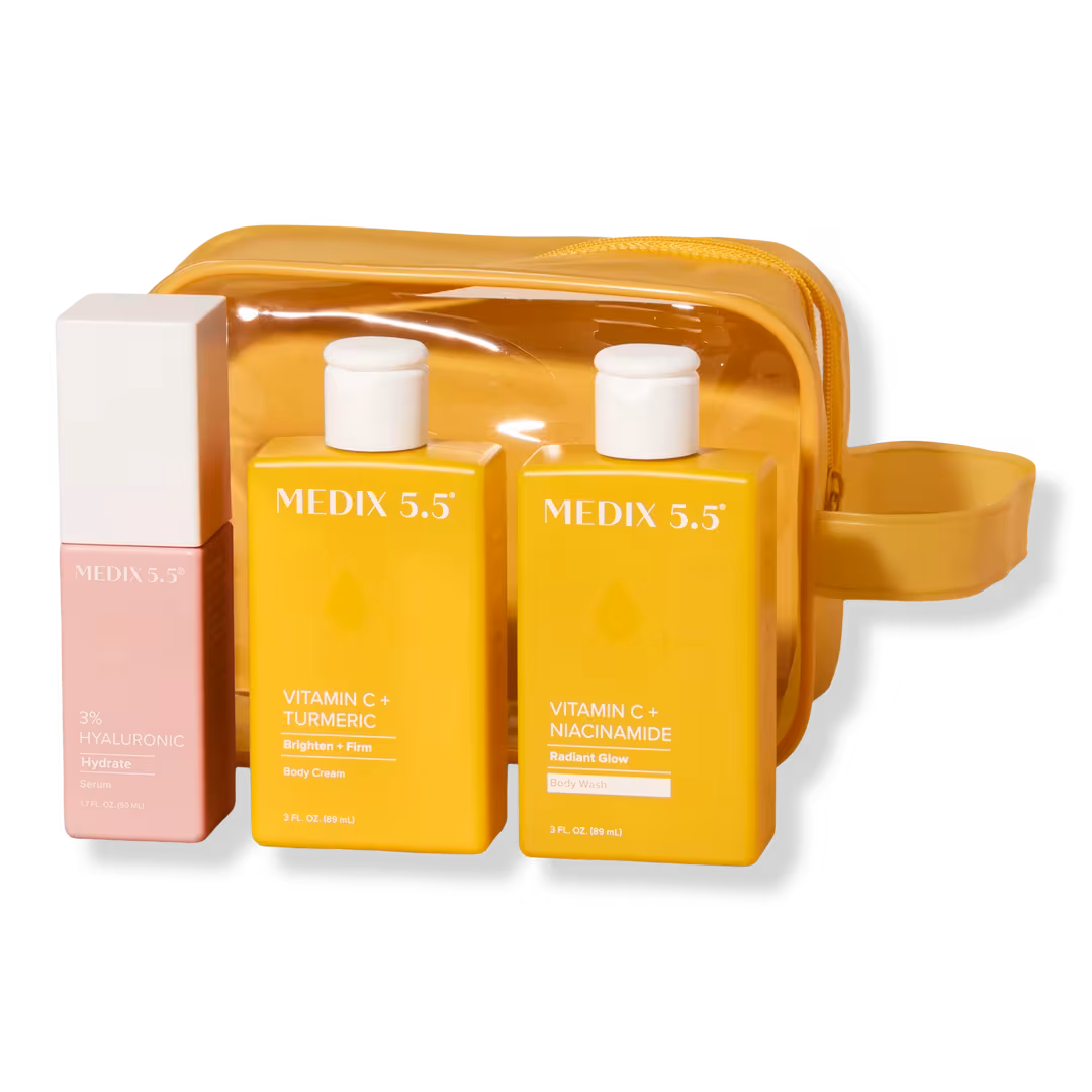 Medix 5.5  Glow On-The-Go Travel Set | Vitamin C Wash, Vitamin C Body Cream, 3% Hyaluronic Acid Serum