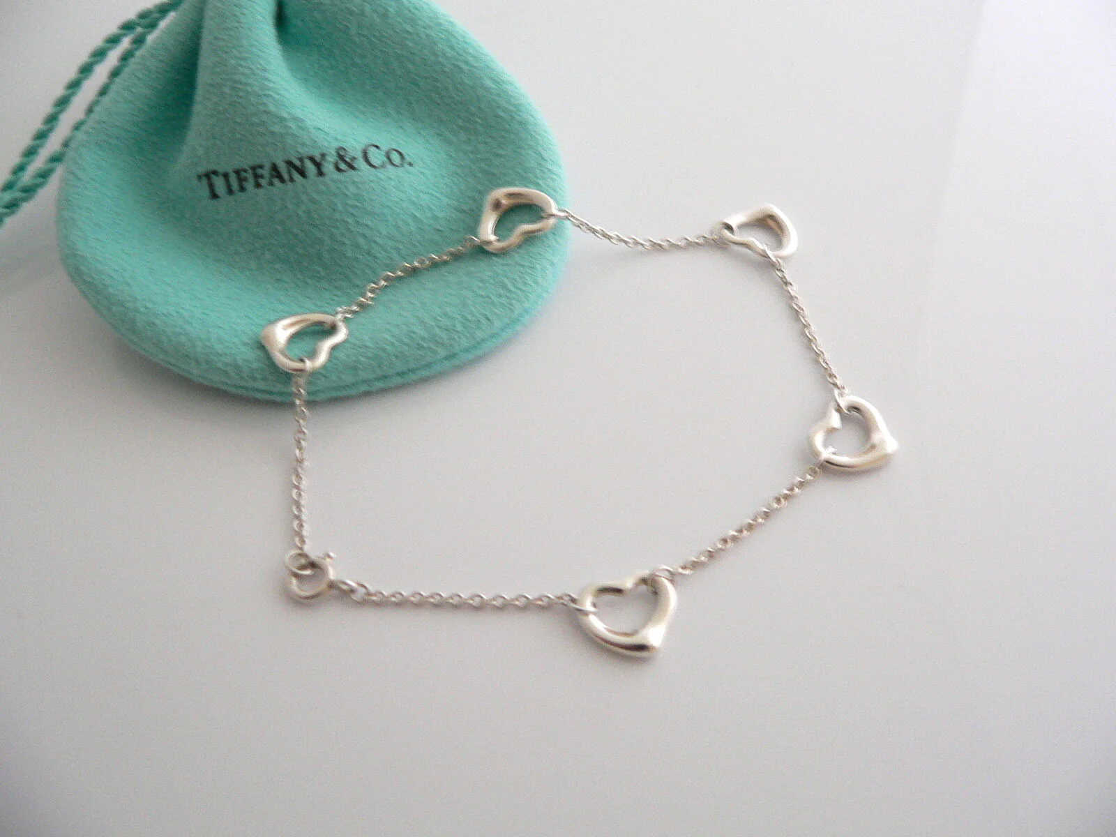 Tiffany & Co Silver Peretti 5 Open Heart Bracelet Bangle 8 Inch Longer Gift Love