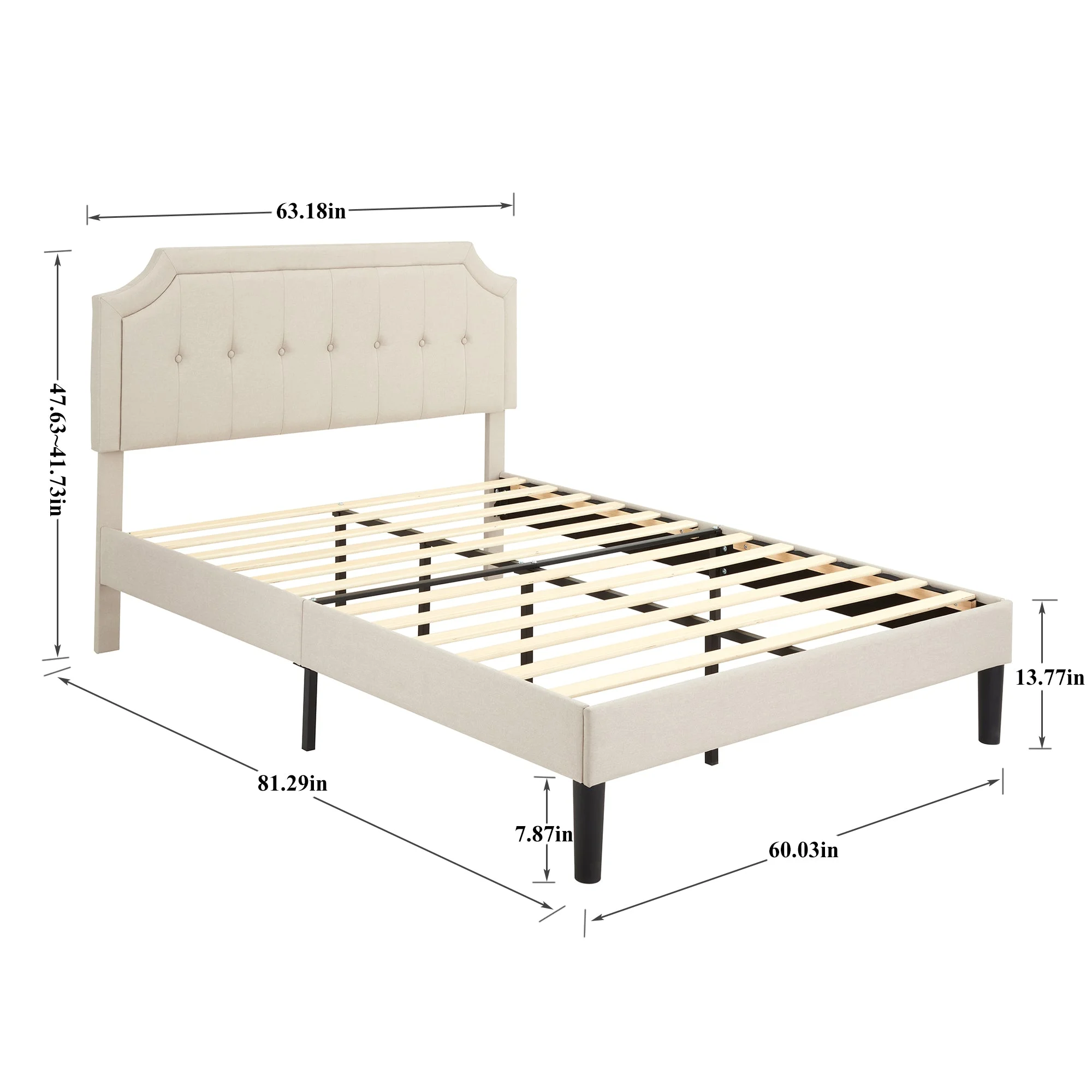 Javlergo Queen Size Bed Frame with Upholstered Adjustable Diamond Stitched Panel Headboard, Wood Slat Support/Easy Assembly, Beige