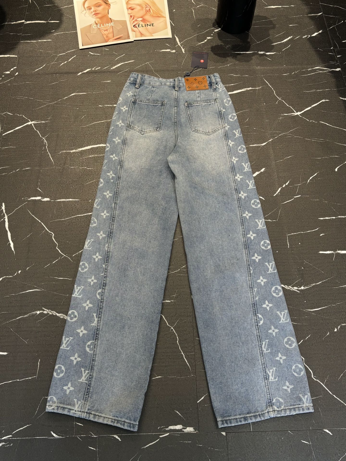 LV Style Side Monogram Denim Jeans