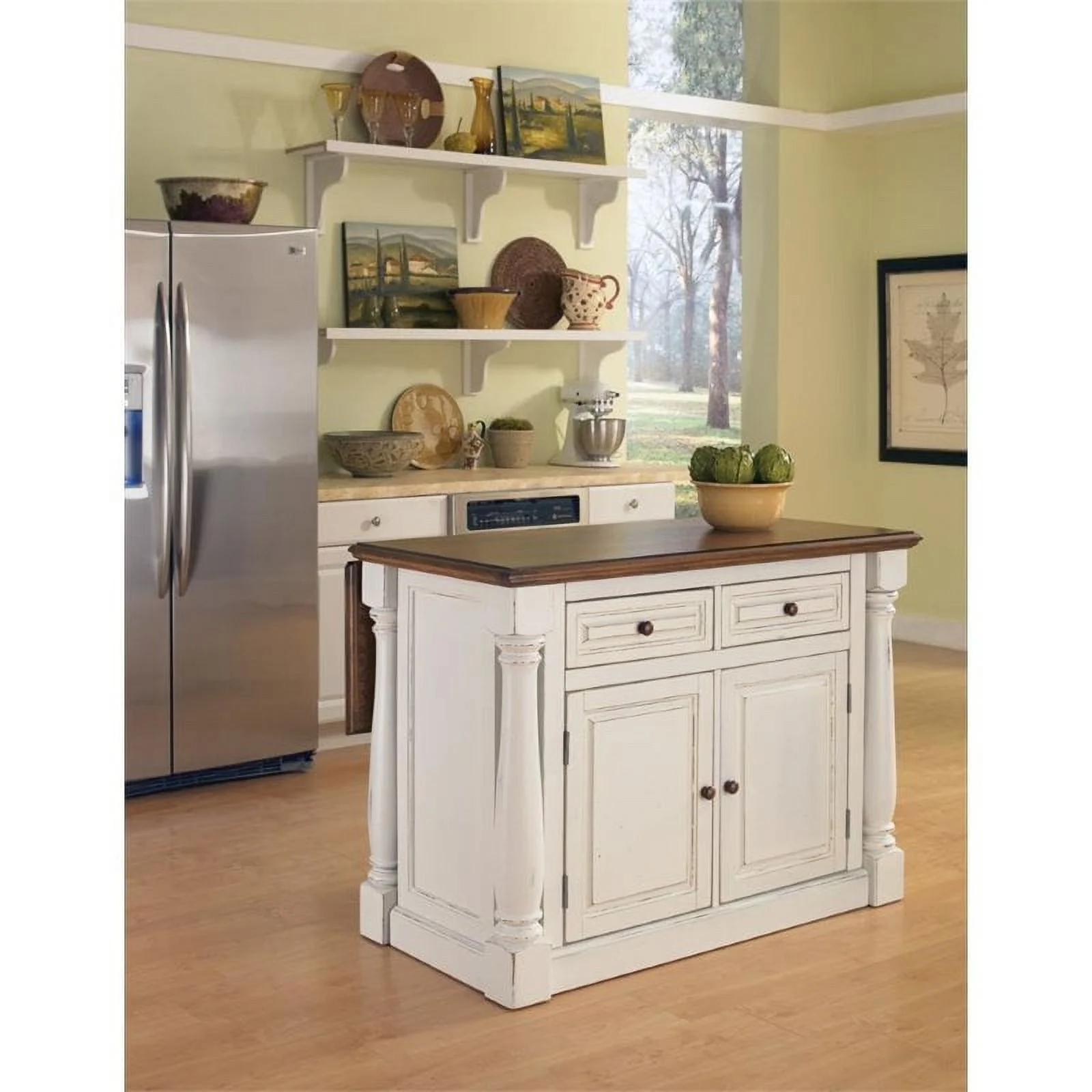 Bowery Hill Antiqued Kitchen Island in Antiqued White