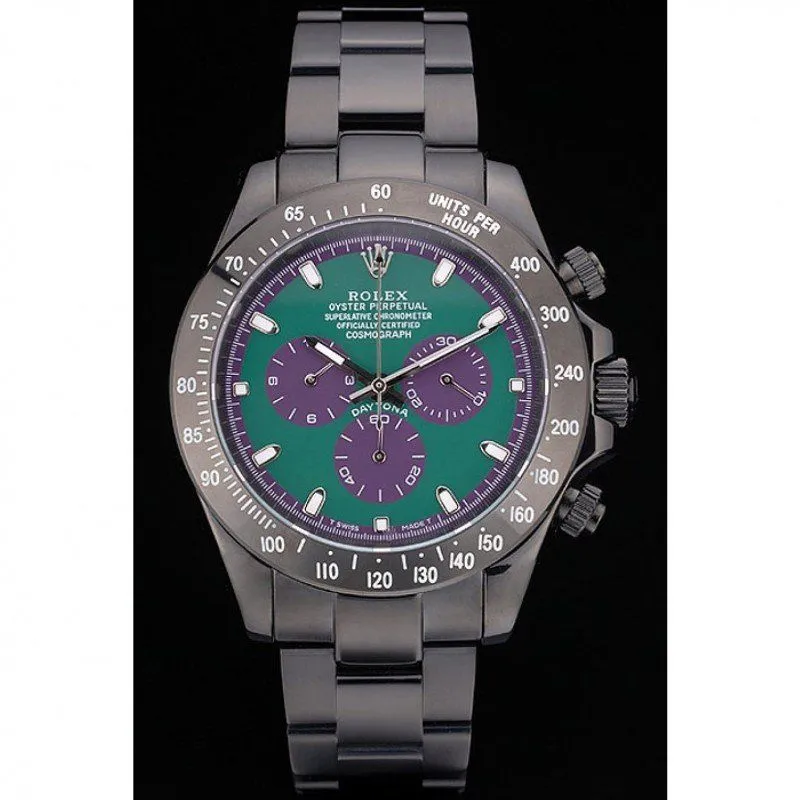 Rolex Daytona Black Ion Plated Tachymeter Black Stainless Steel Strap Green Dial 80246