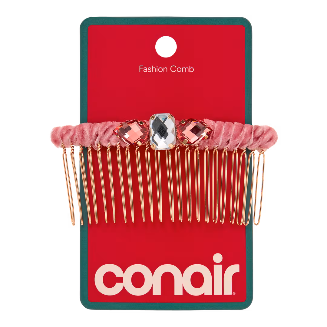 Conair Accessories  Pink Velvet Fabric-Wrapped Fashion Comb with Multi Stones