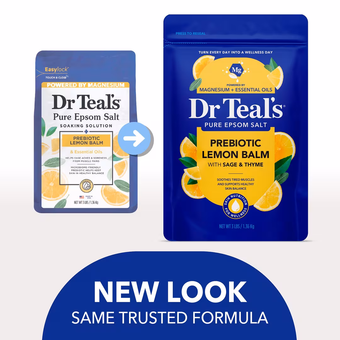 Dr Teal's  Pure Epsom Salt Soak, Prebiotic Lemon Balm with Essential Oil Blend