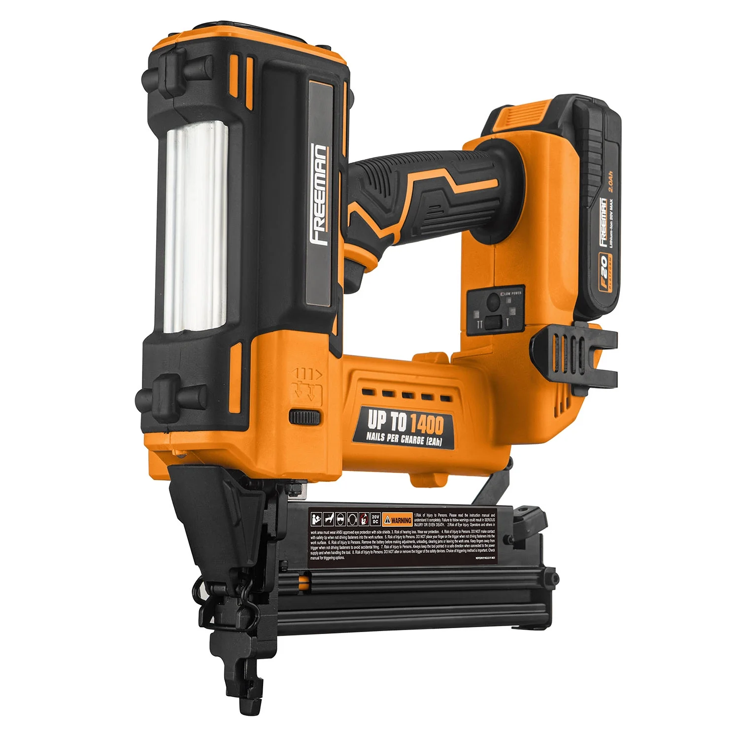 Freeman PE20V2118G2 20 Volt Cordless 2-in-1 18-Gauge Nailer / Stapler Kit with Lithium Ion Battery, Charger, Bag, and Fasteners (400 Count) C 1400 Shots per Charge