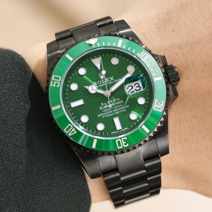 Rolex Watch SUBMARINER 40MM CUSTOM ALL BLACK GREEN BEZEL Watch