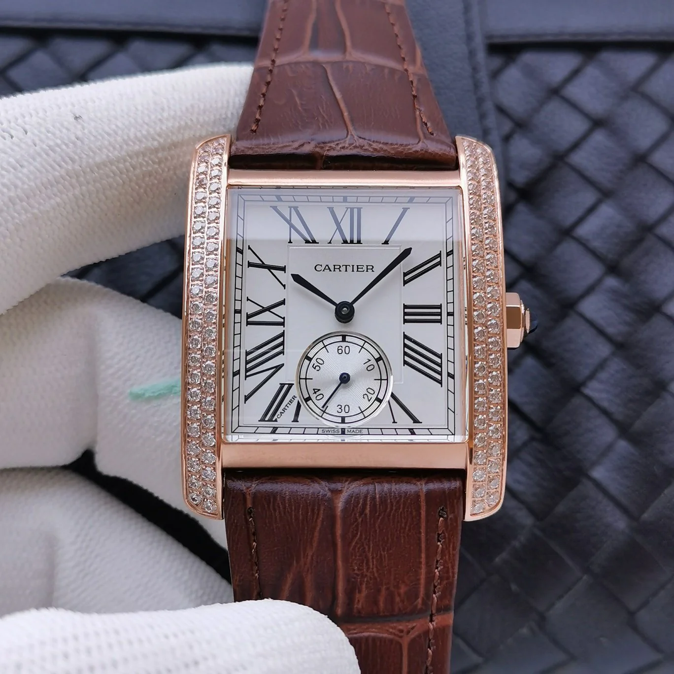 Cartier Watch TANK MC SECOND TIME ROSE GOLD DIAMOND BEZEL