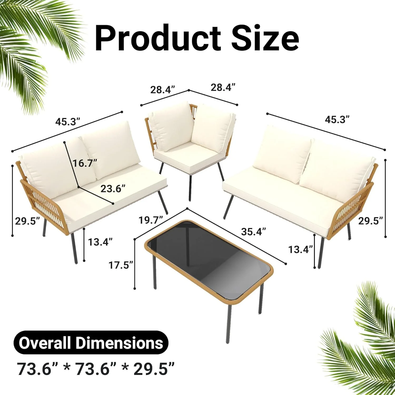 4 Pieces Patio Furniture Set, All-Weather Rattan Outdoor Conversation Sectional L-Shaped Sofa with Thickness Cushions and Side Table, Boho Seat Patio Sofa for Balcony, Backyard, Deck, Poolside