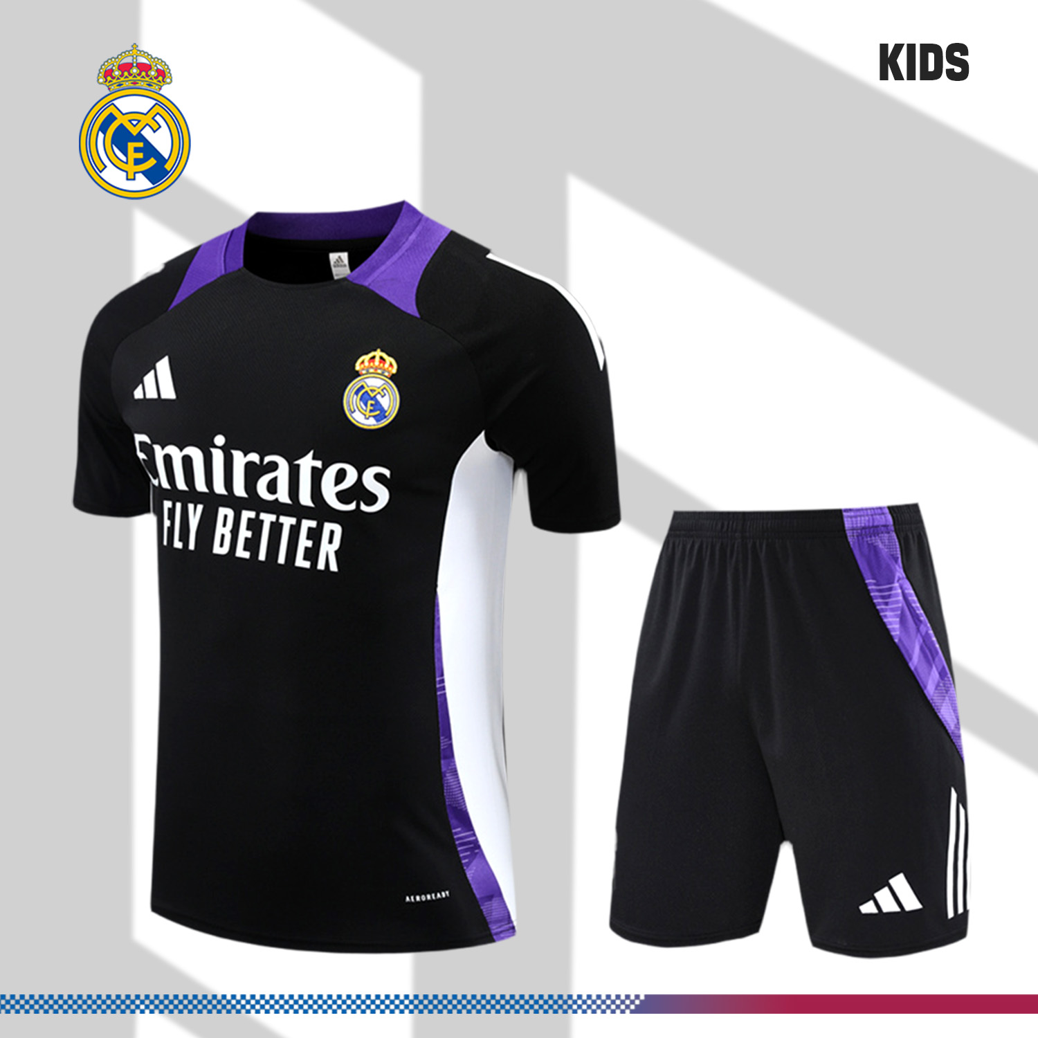 2024/2025 Real Madrid Black Short Sleeve Training Kit for Kids (Kids Kit)