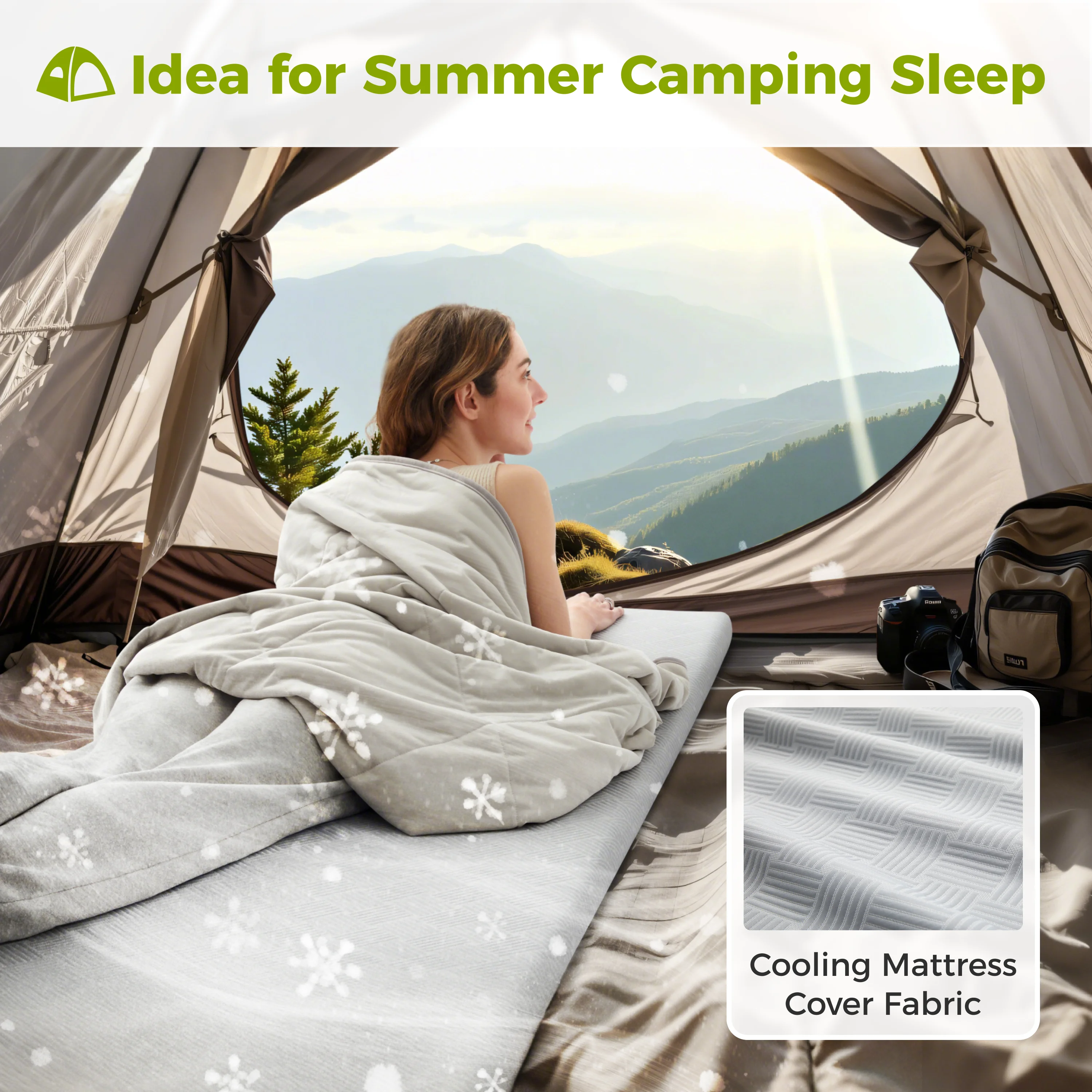 Jamdok Camping Mattress for Hot Sleeper, Waterproof Cooling Cover, Roll Up Foam Sleeping Pad with Storage Bag,Cot Mattress Topper for Summer Camping, Hiking,Car,Tent,Travel(75 x 30 x 2 inches)