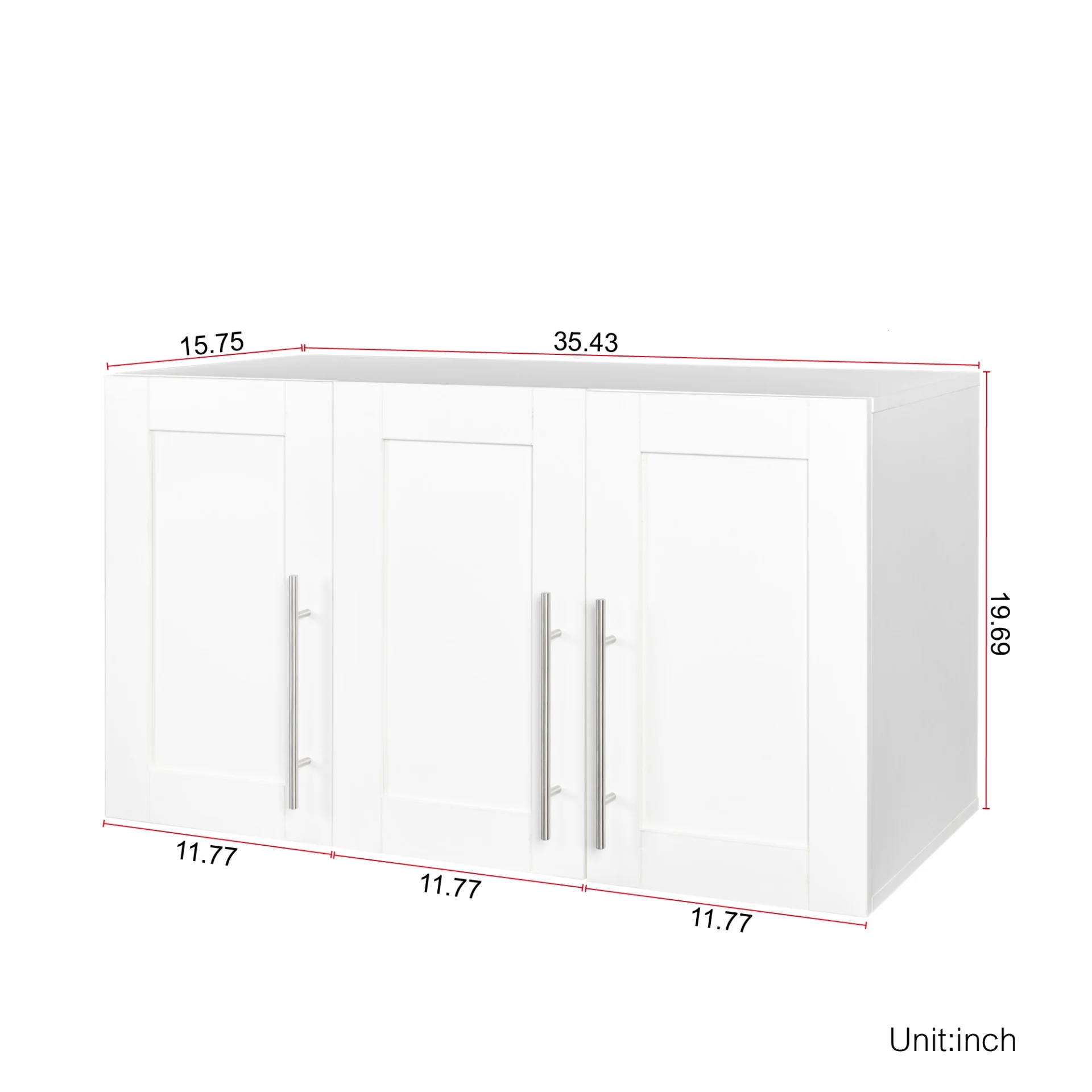 Wall Mounted Storage Cabinet, Kitchen Bathroom Wall Cabinet with Adjustable Shelves, Upper Stackable Storage Cabinet with 3 Doors, 15.75 "D x 35.43" W x 19.69 "H, White