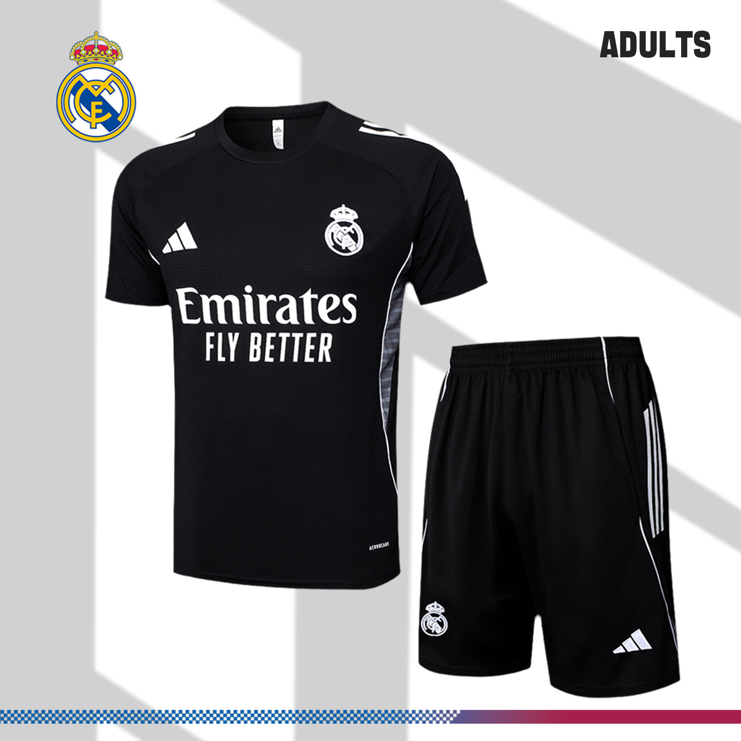 2024/2025 Real Madrid Black Adult Short Sleeve Training Suit (Adult Kit)