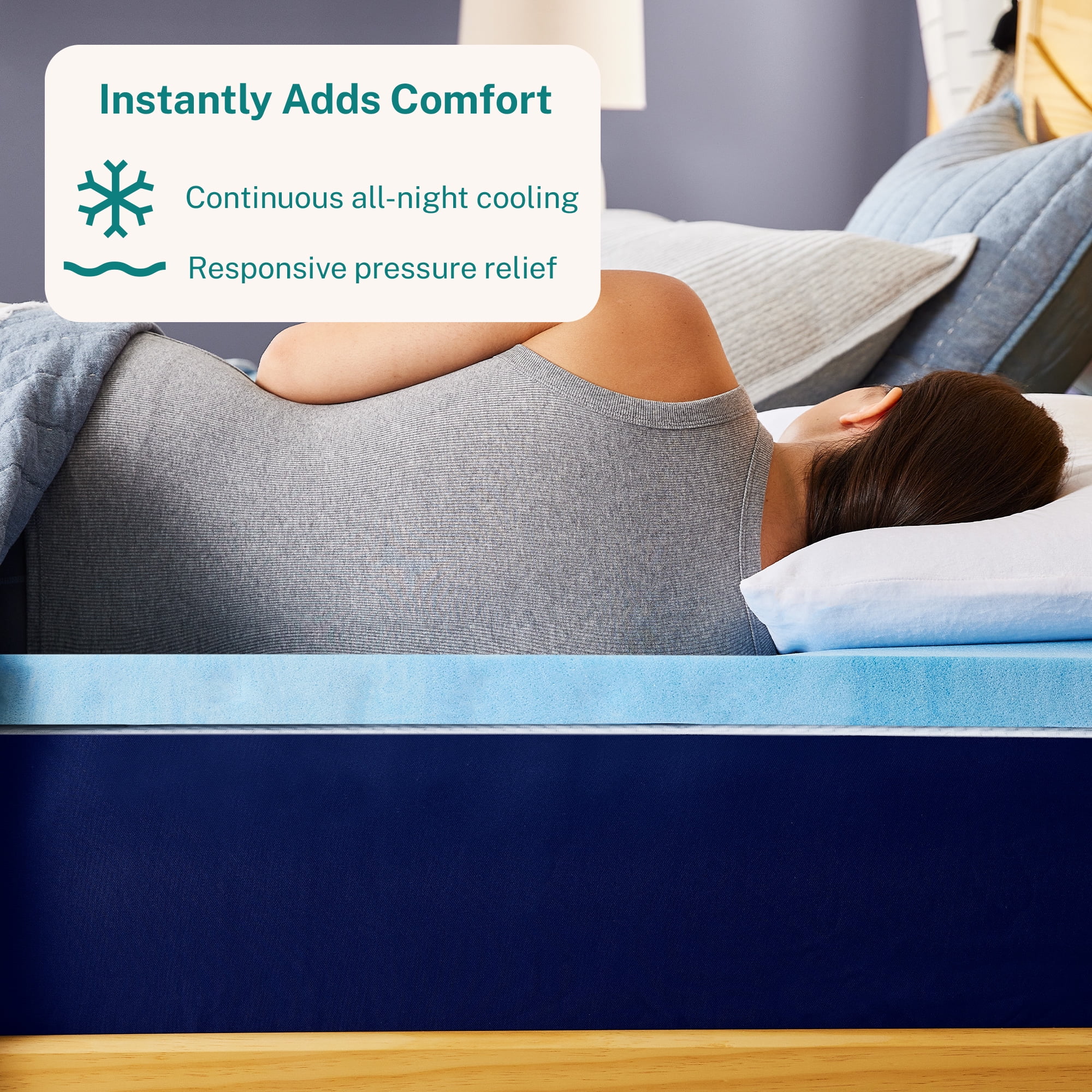Sleep Innovations 2 Inch Gel Memory Foam Mattress Topper, King, Cool Comfort