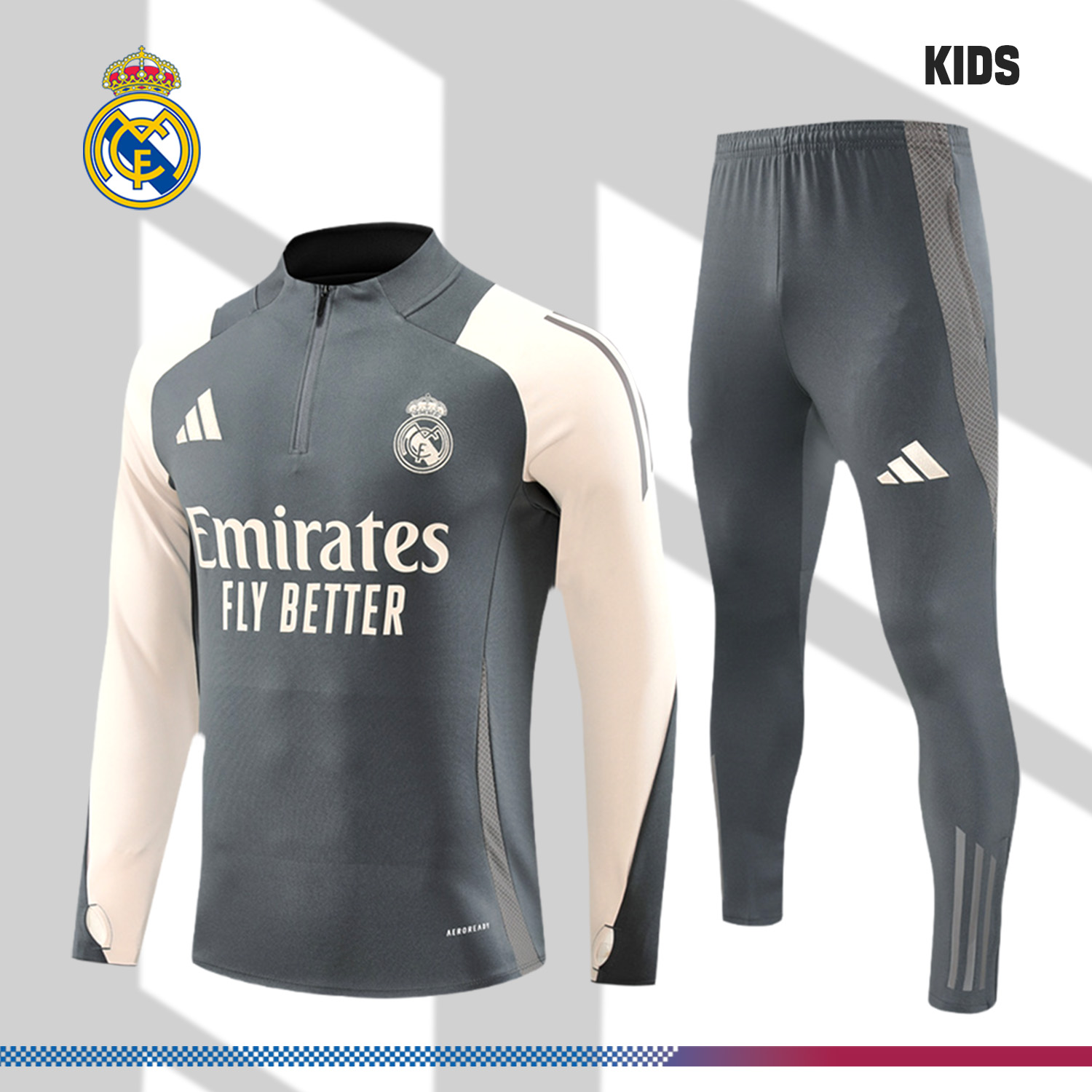 2024/2025 Real Madrid Dark Grey Kids Half Zip Training Kit (Kids Kit)