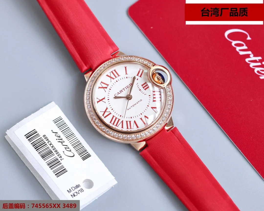 Cartier Watch BALLON BLEU 33MM ROSE GOLD DIAMOND BEZEL TEXTILE