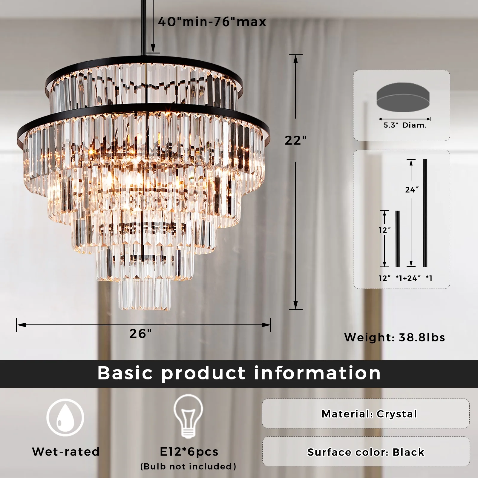 Crystal Elegance Vintage Brass Chandelier,Delicate Dangling Crystals,Chandelier for Living Room,Dining Room,BedRoom