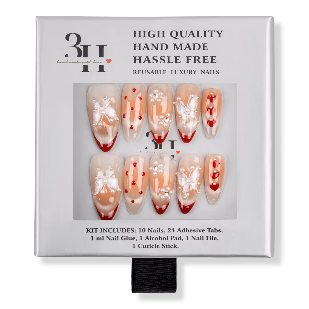 3H Nails  Cherry Blossom Medium Almond Press-On Nails
