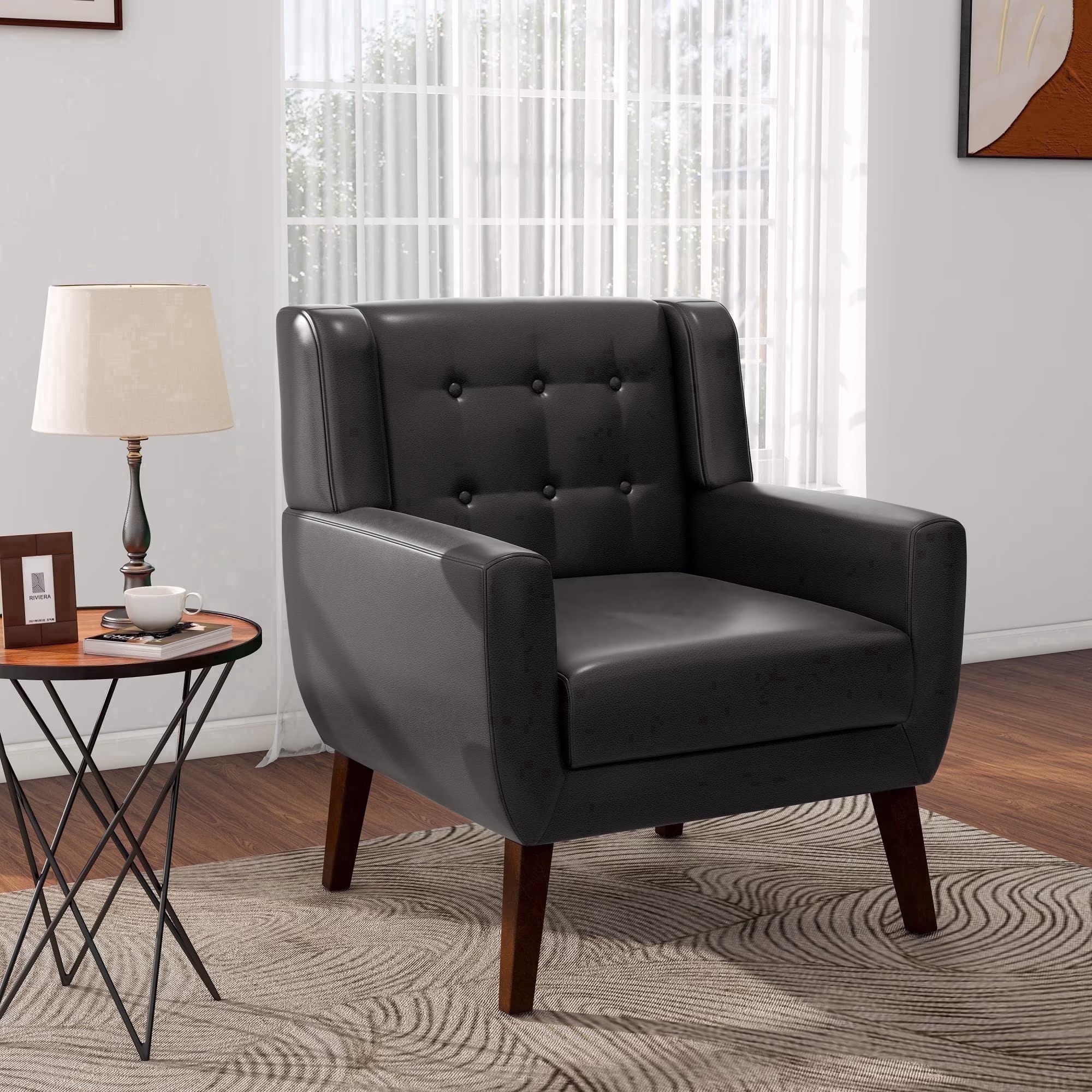 DREAMSIDEA Faux Leather Accent Chairs Set of 2 for Living Room Morden Upholstered Armchair Brown Bedroom Chairs