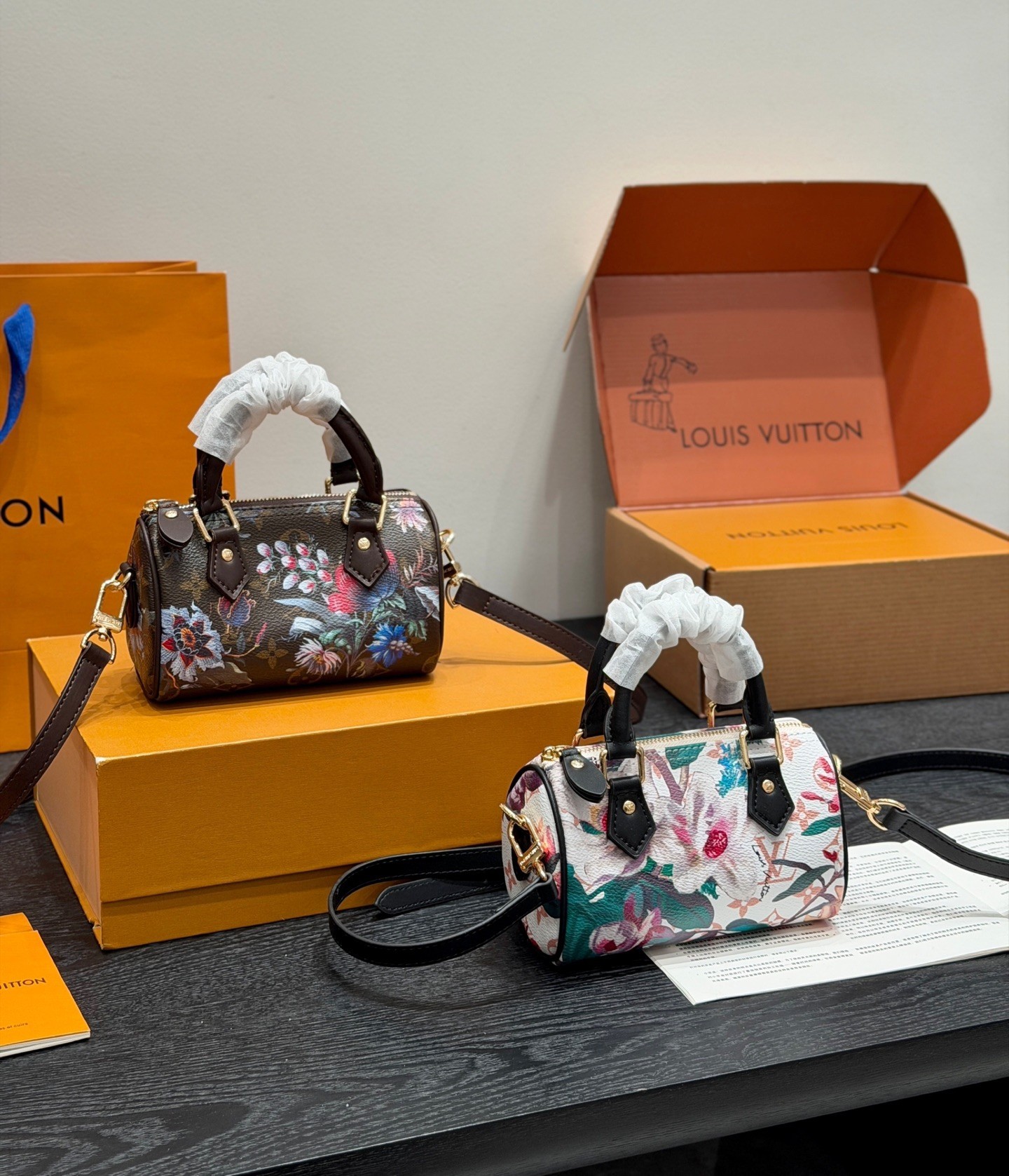 LV Nano Speedy 16 Monogram Tapestry Floral Multicolor Boston Top Handle Bag
