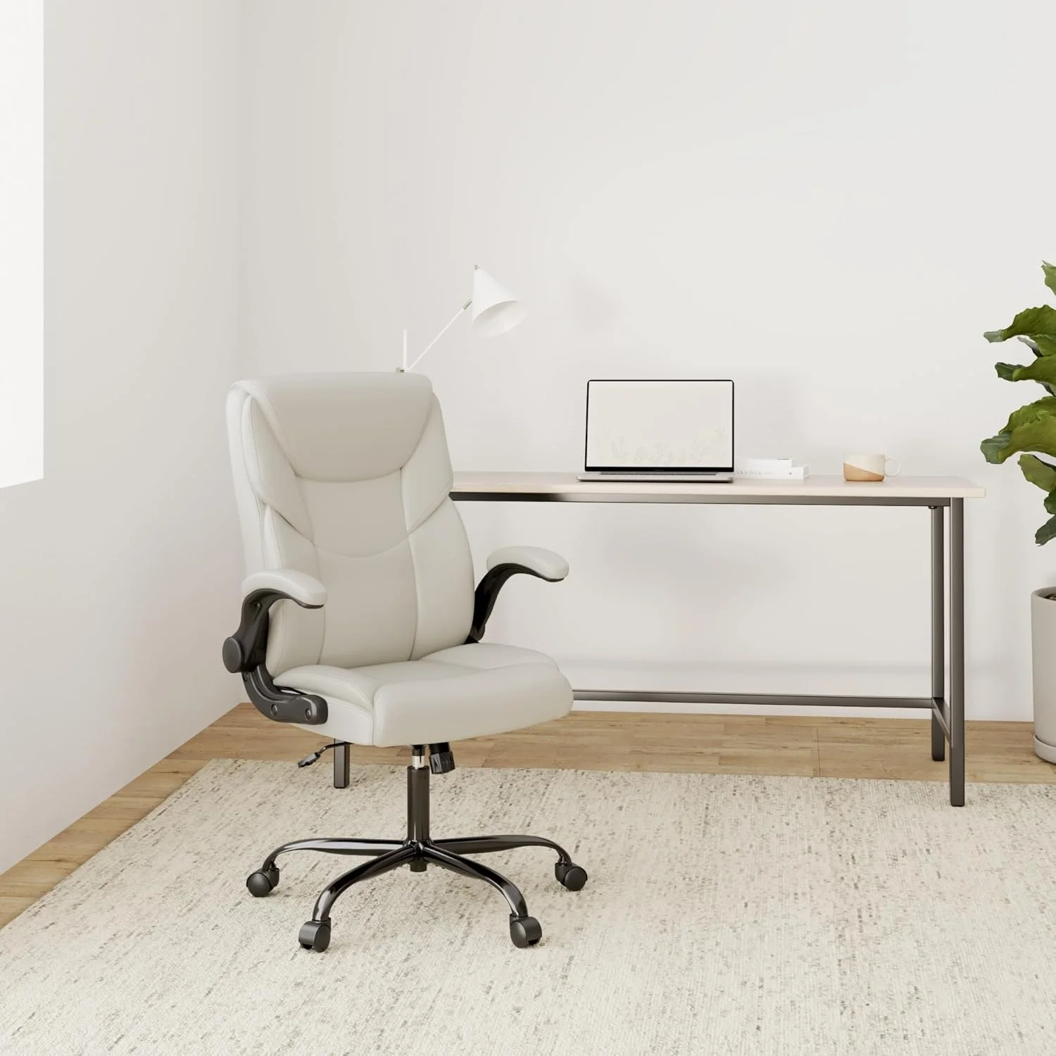 Executive Office Chair �C Ergonomic Adjustable Computer Desk Chairs with High Back Flip-up Armrests, Swivel Task Chair with Lumbar Support, Bonded Leather