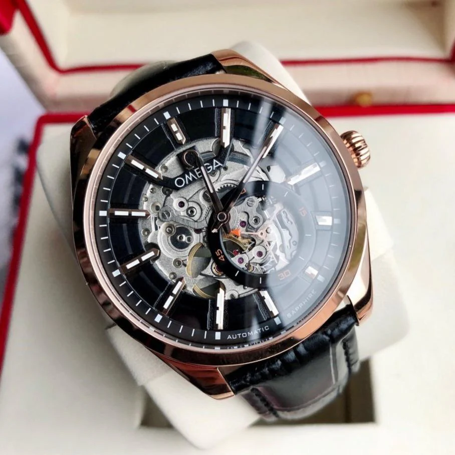 Omega Watch SEAMASTER SKELETON DIAL ROSE GOLD CASE LEATHER