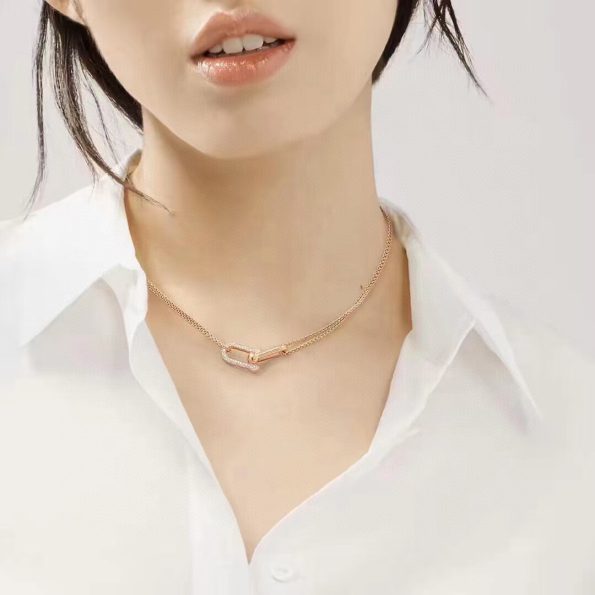 Tiffany HardWear – Double Link Pendant Necklace, Rose Gold with Diamonds