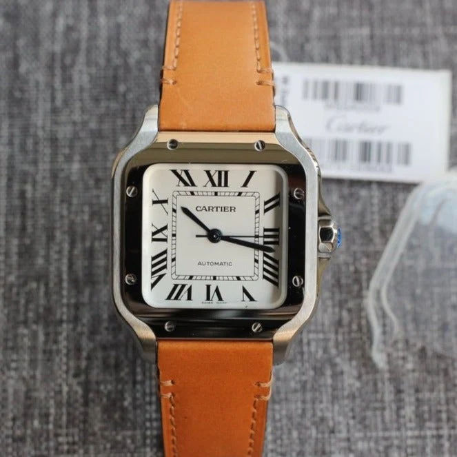 Cartier Watch SANTOS 34MM STEEL CASE BROWN LEATHER
