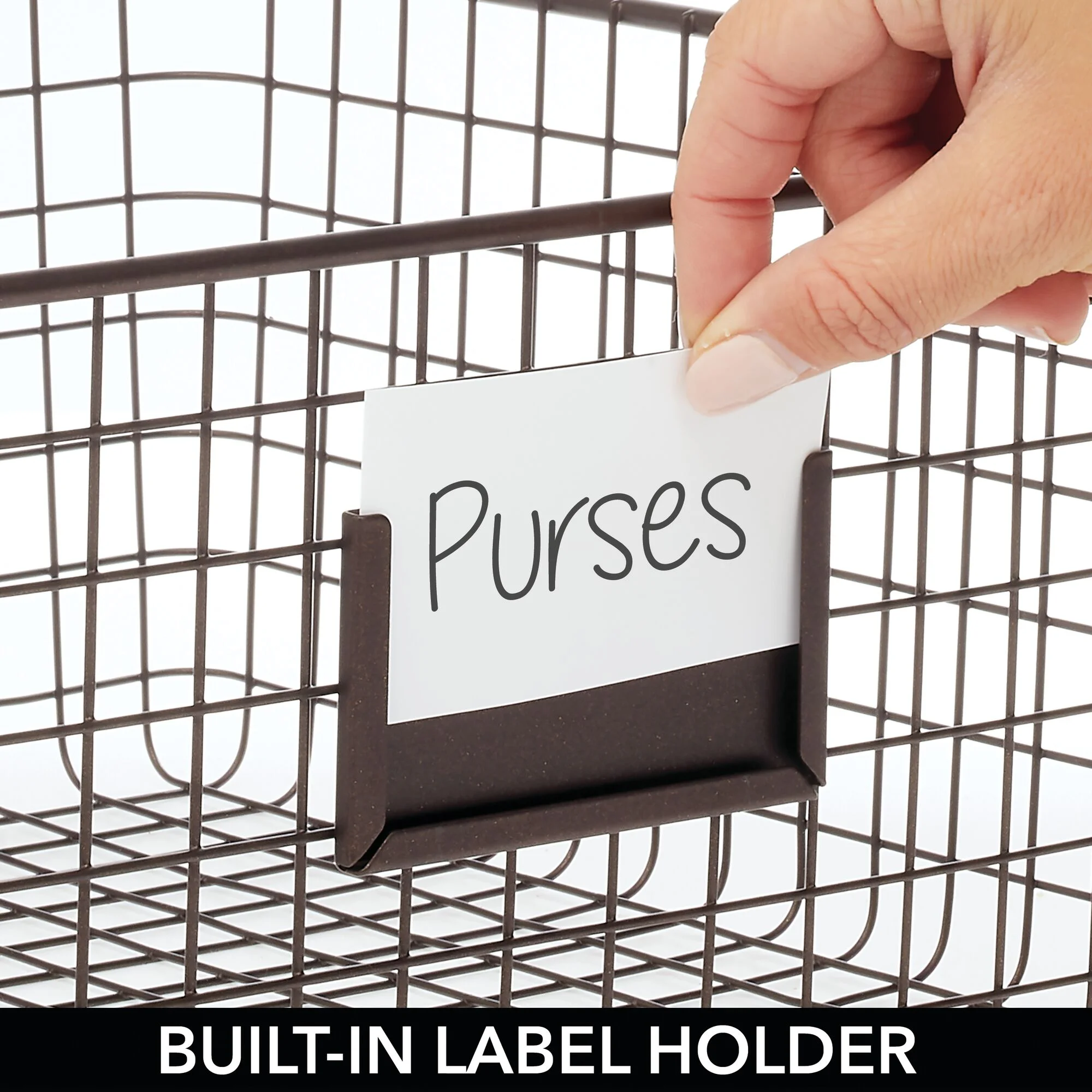 mDesign Bedroom Closet Storage Organizer Basket with Label Slot, 4 Pack, Bronze