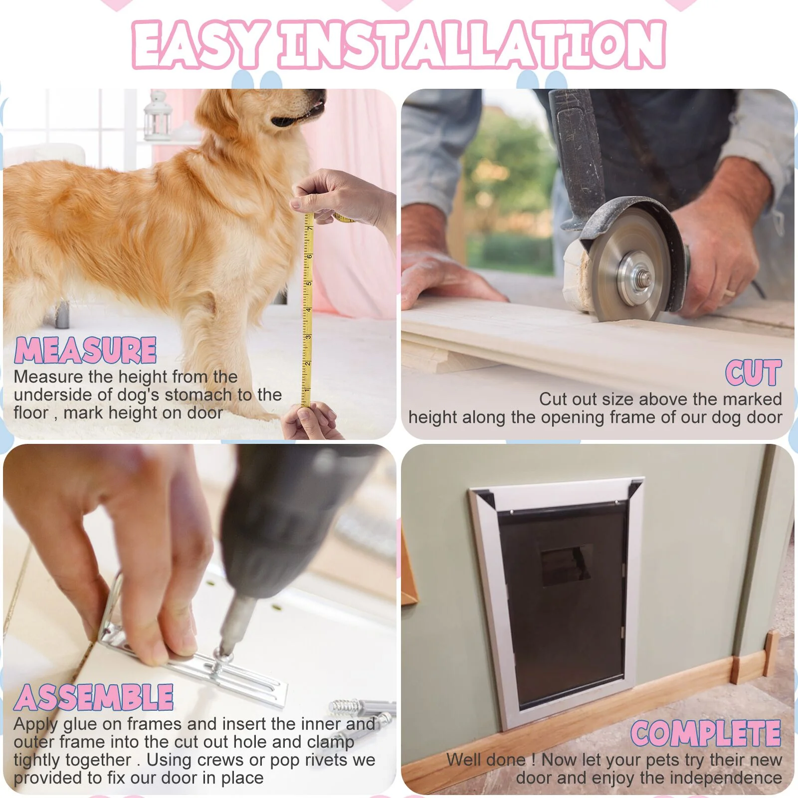 SHZOND Large Dog Door Aluminum Dog Doors W/Extra-Large Flap 17.5