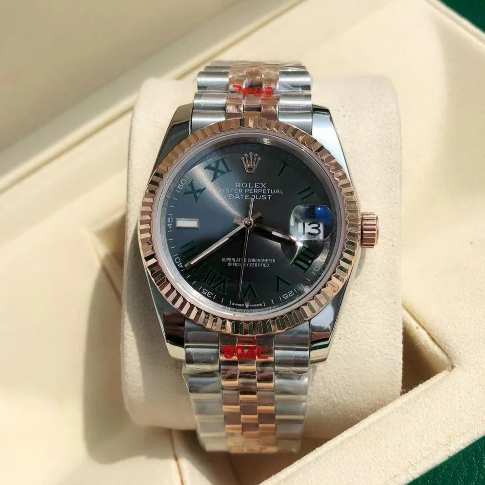 Rolex Watch 25 Datejust 36mm Silver Pink Gold Black