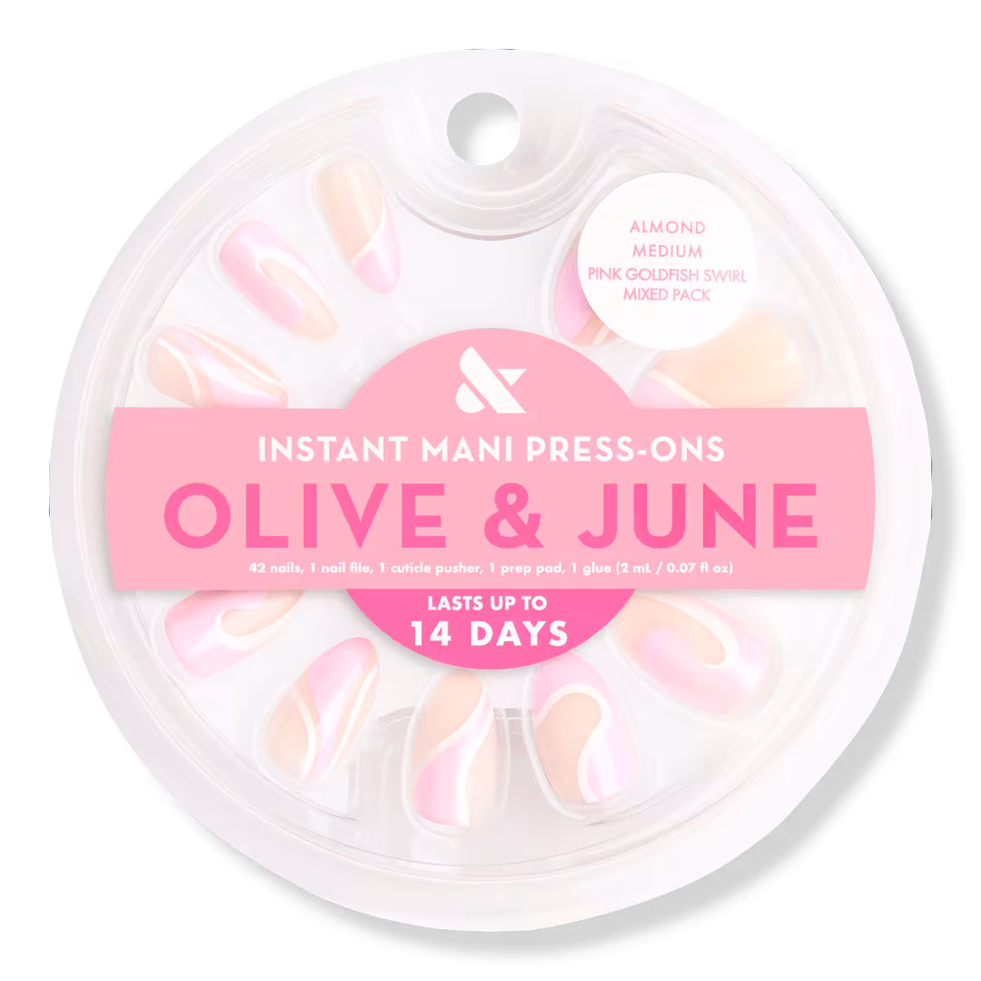 Olive & June  Instant Mani Press-On Nails Pink Goldfish Swirl Mixed