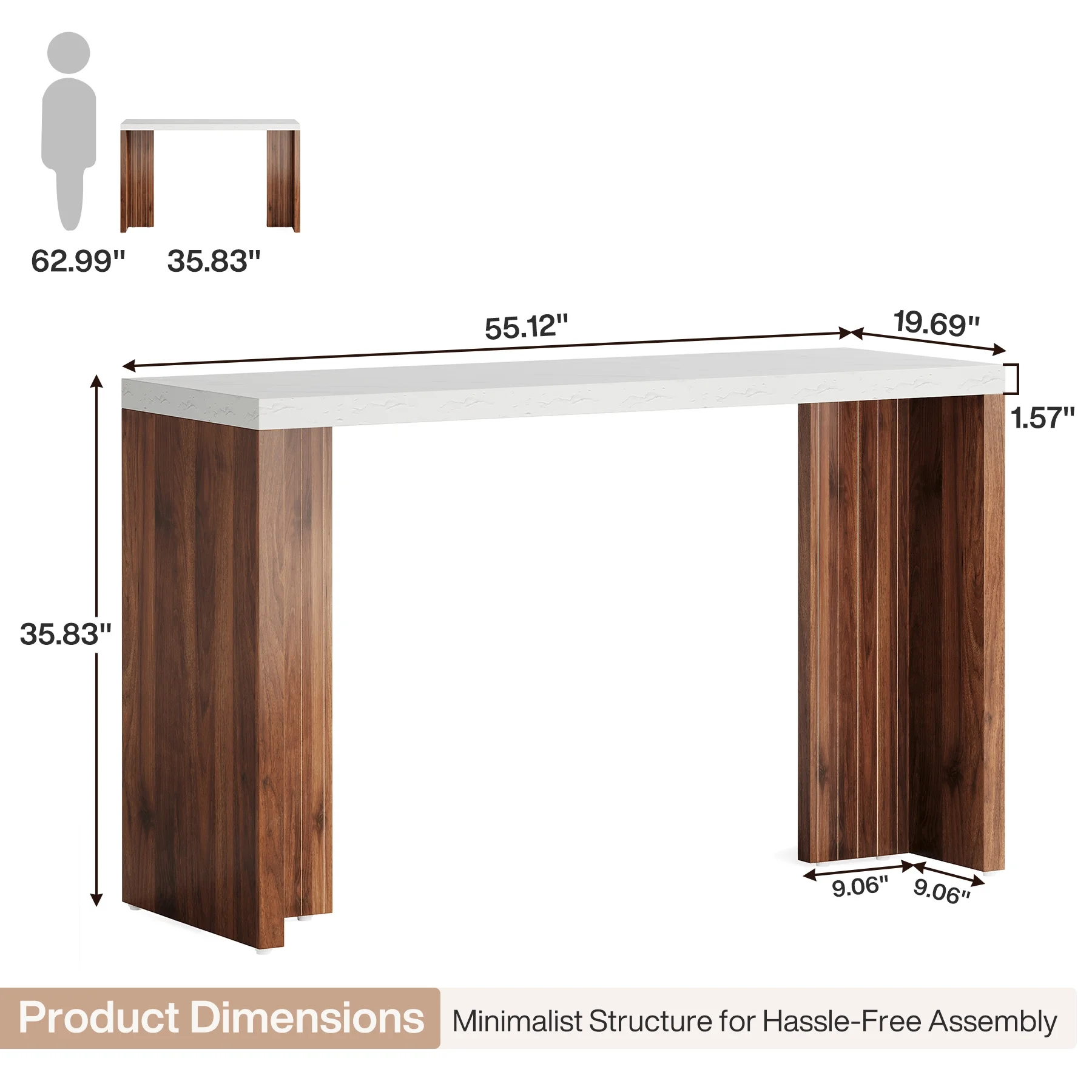Tribesigns 55.12-Inch Bar Table, Home Bar Unit with a Faux Marble Finished Tabletop, Modern Freestanding Mini Bar for Home Kitchen, Living Room, Balcony, Basement, Walnut & White