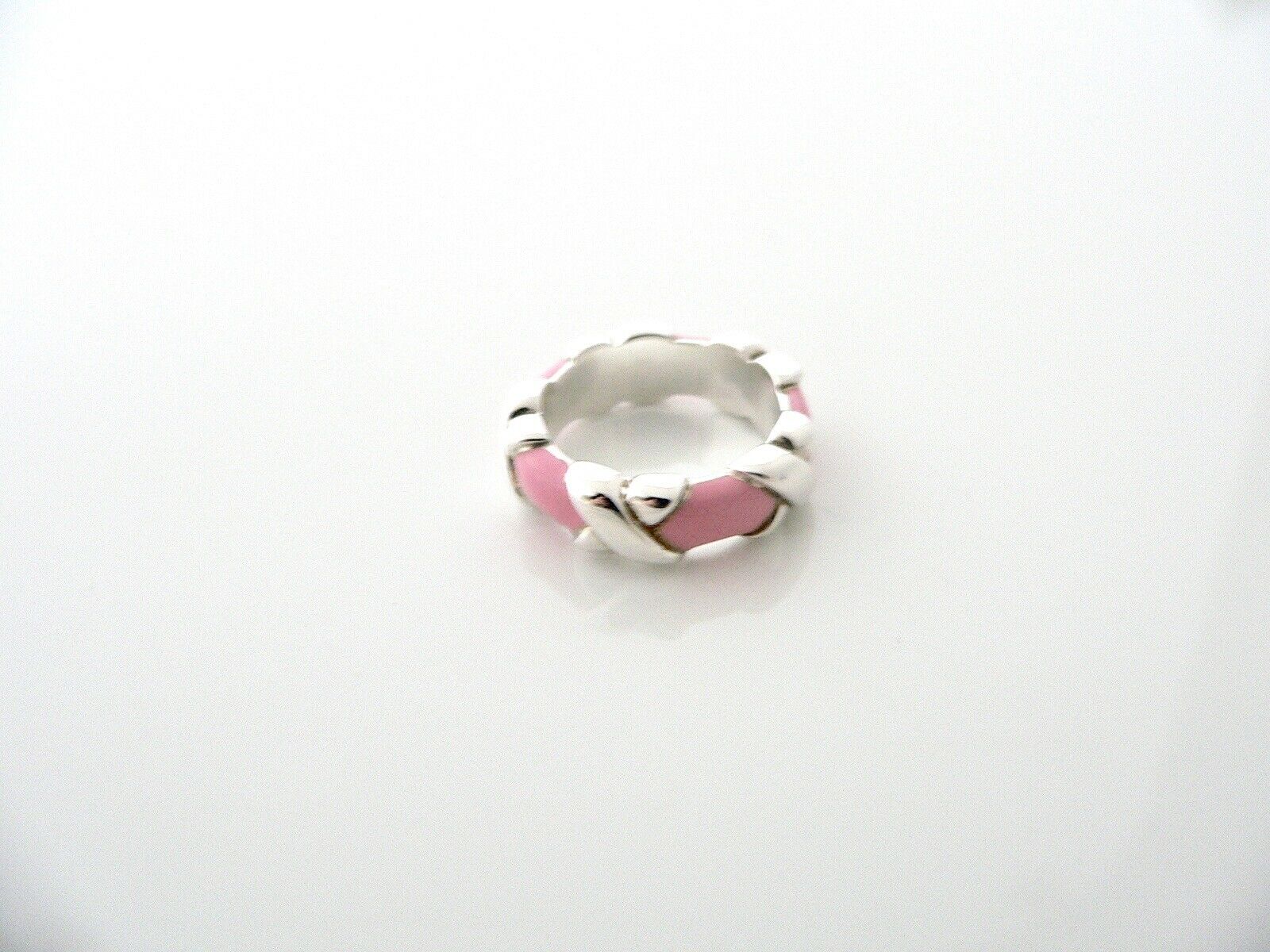 Tiffany & Co Silver Pink Enamel Signature X Wide Stacking Ring Band Sz 5 Gift