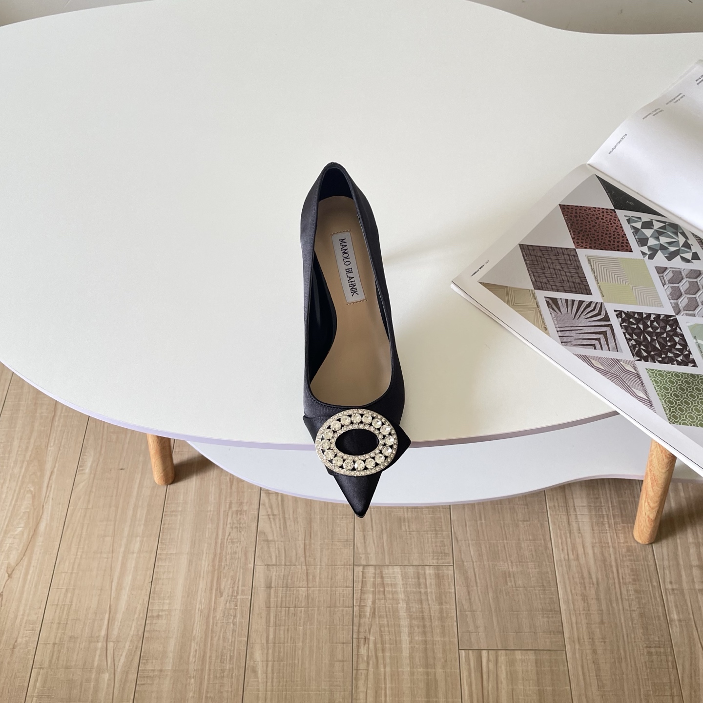 Manolo Blahnik Hangisi Crystal-Buckle Satin Pumps