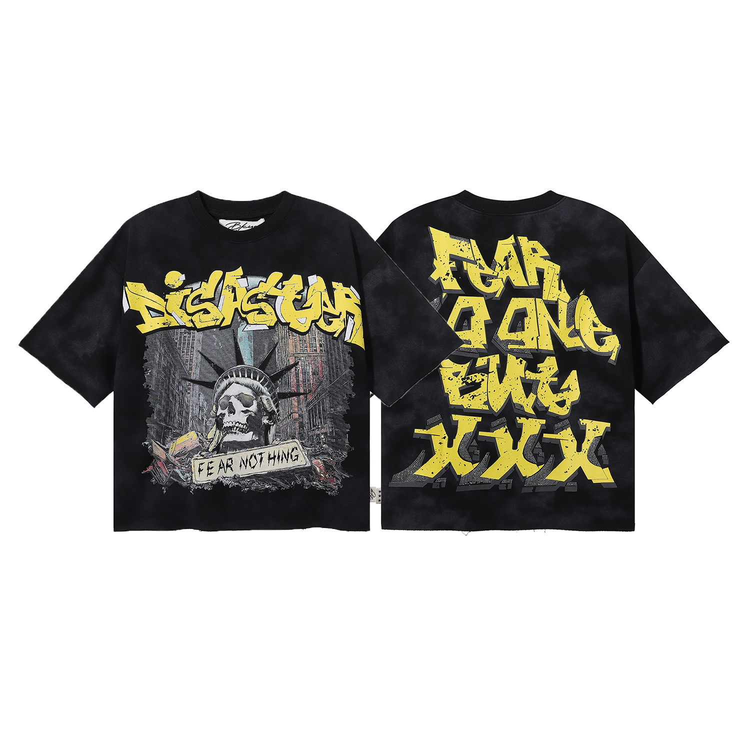 Yellow three-dimensional graffiti letter print short-sleeved shirt