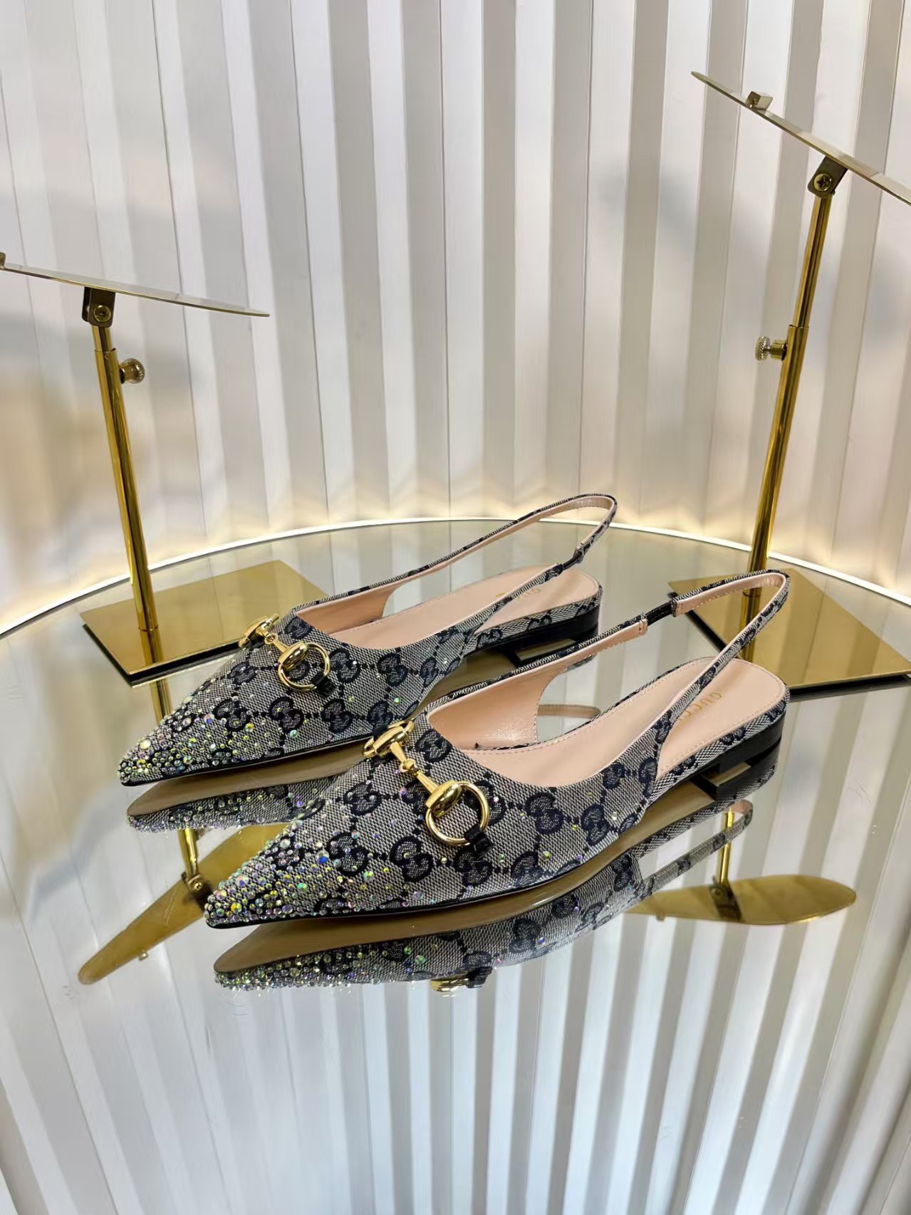 Gucci Erin Crystal-Embellished GG Canvas Pumps Sandals
