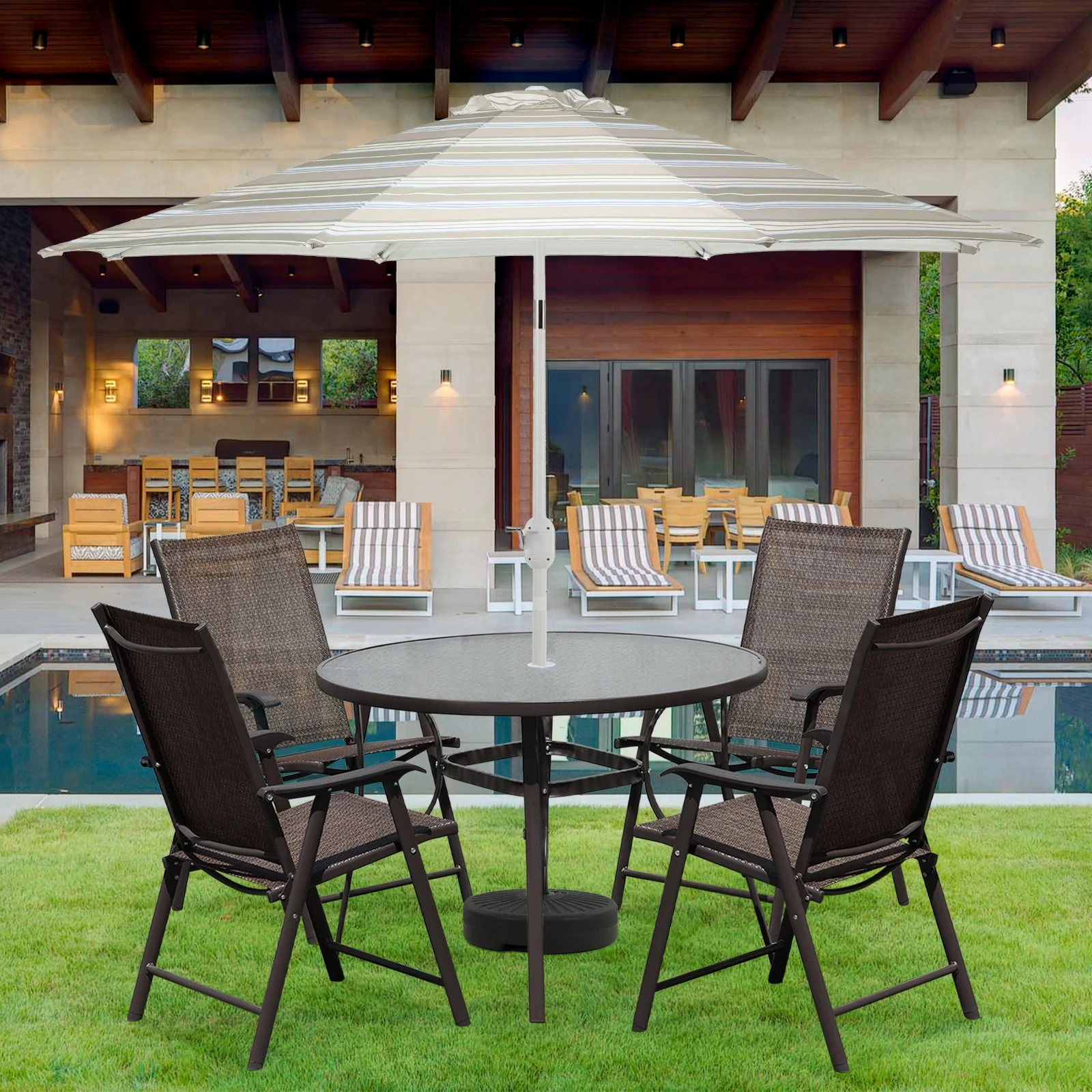 Aoodor Folding Patio Chairs for Indoor and Outdoor 4 Sets-Brown
