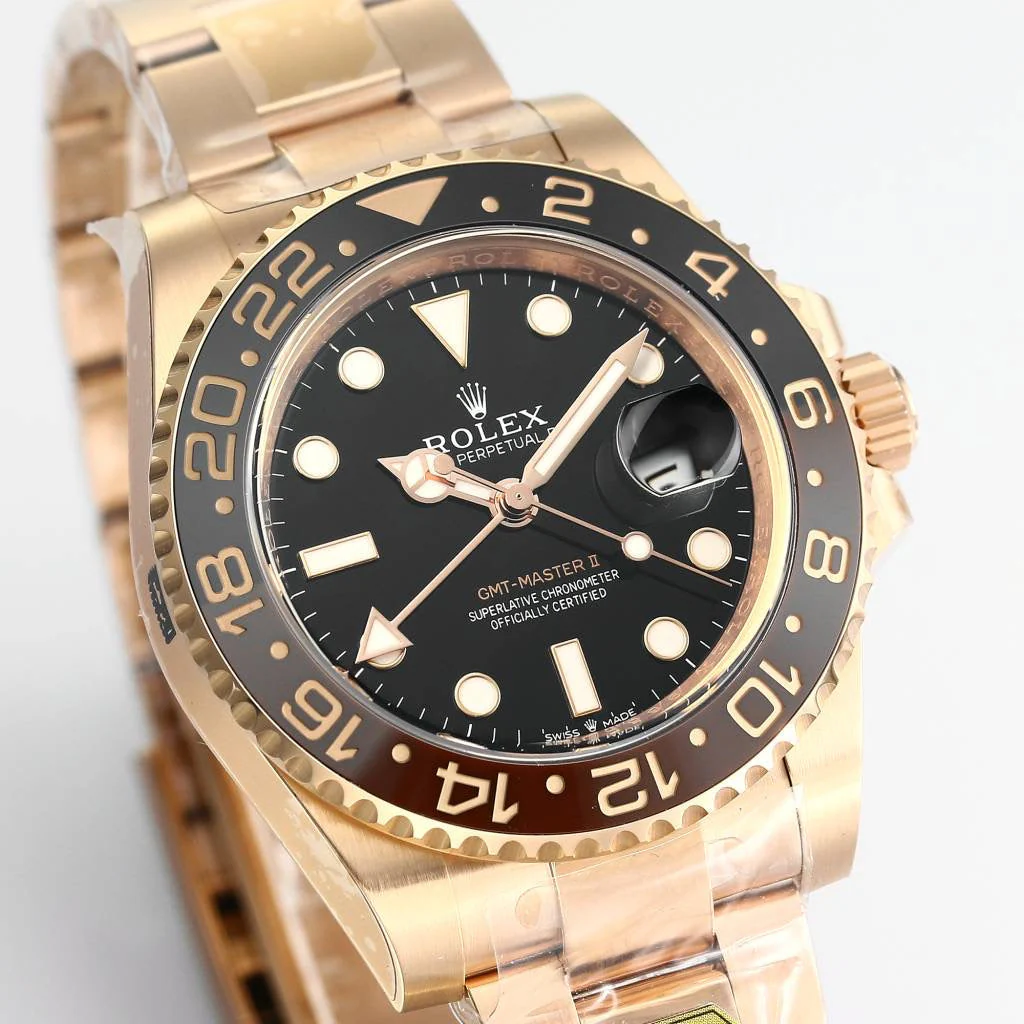 Rolex Watch 25 GMT- Master 40mm Pink Gold Black Dial