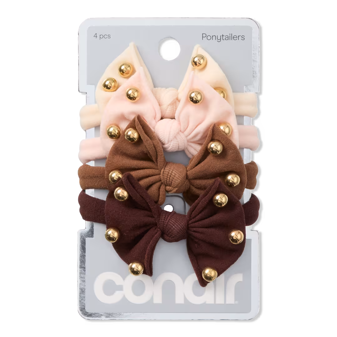 Conair Accessories  Bow Ponytailers with Gold Beads 4 pk
