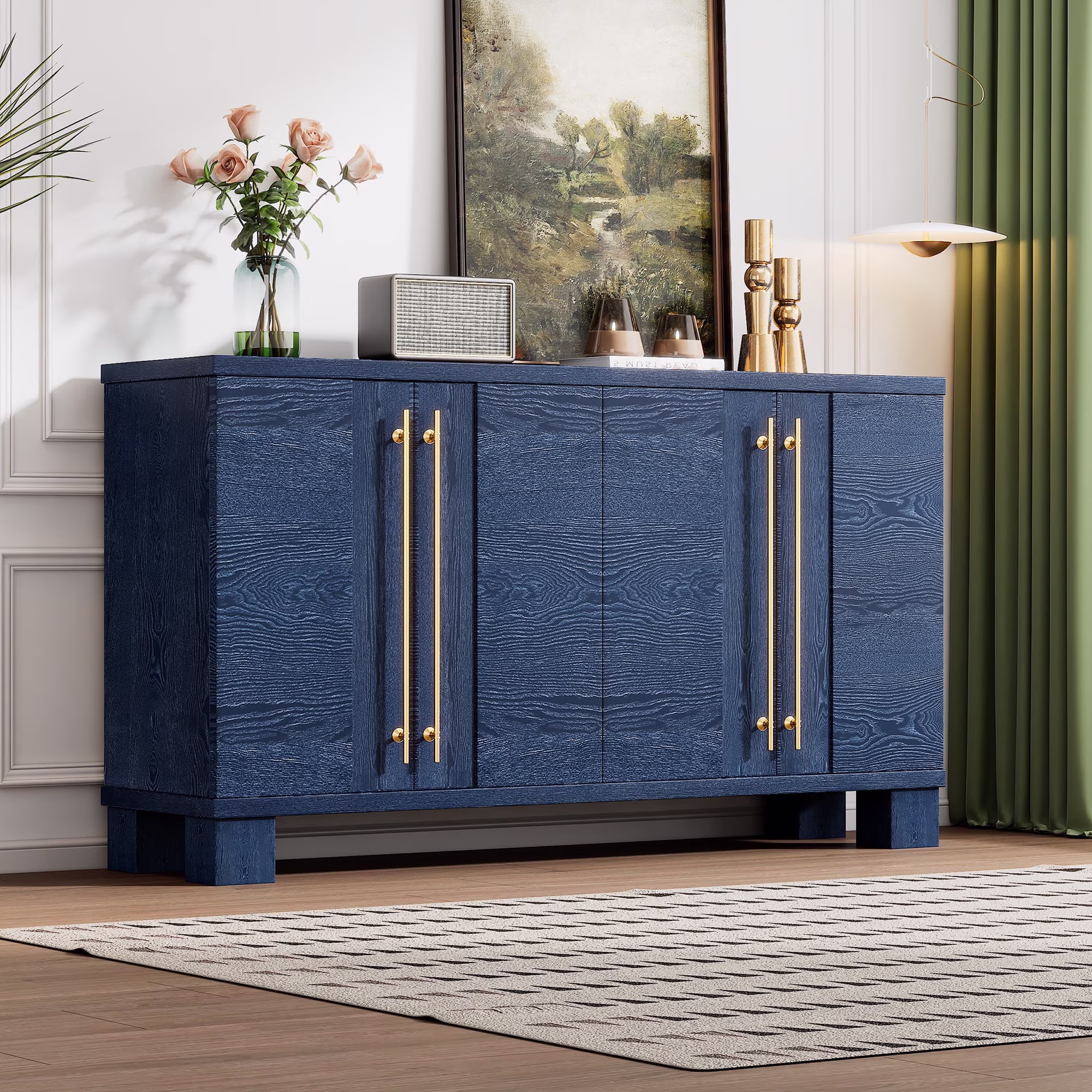 MEETFAV Sideboard Buffet Cabinet with Wood Sideboard with Adjustable Shelves and Gold Handles for Kitchen, Living room, Black