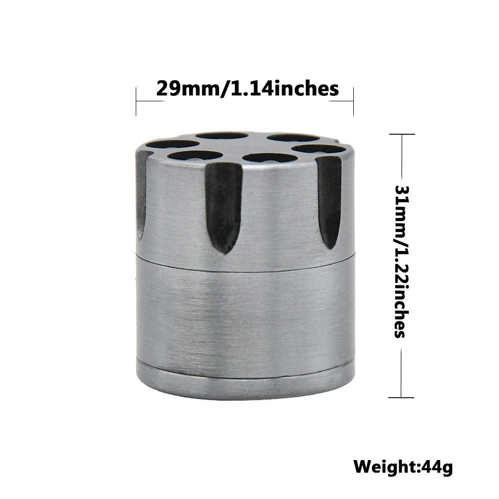 Revolver 6 Shooter 30mm 3 Layer Aluminium Novelty Herb Grinder (Silver/White)