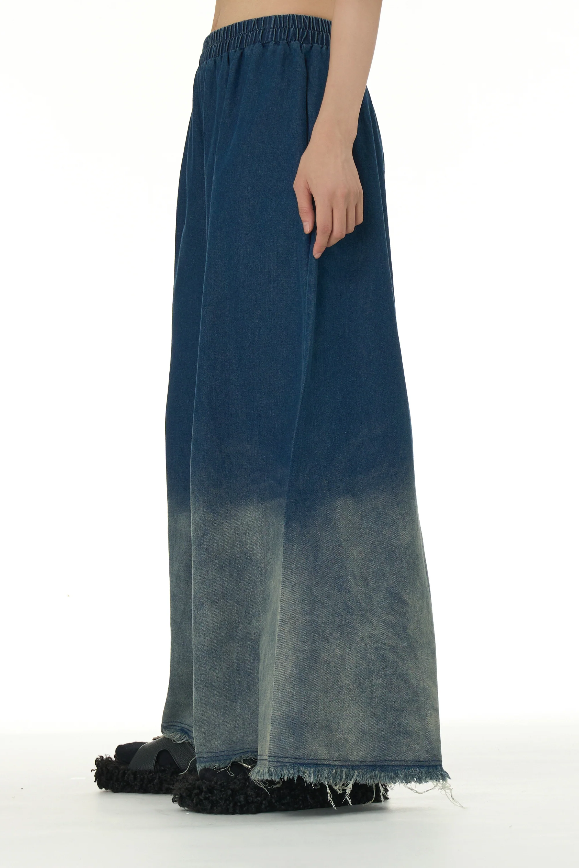 Blue Faded Wide Leg Denim Pant